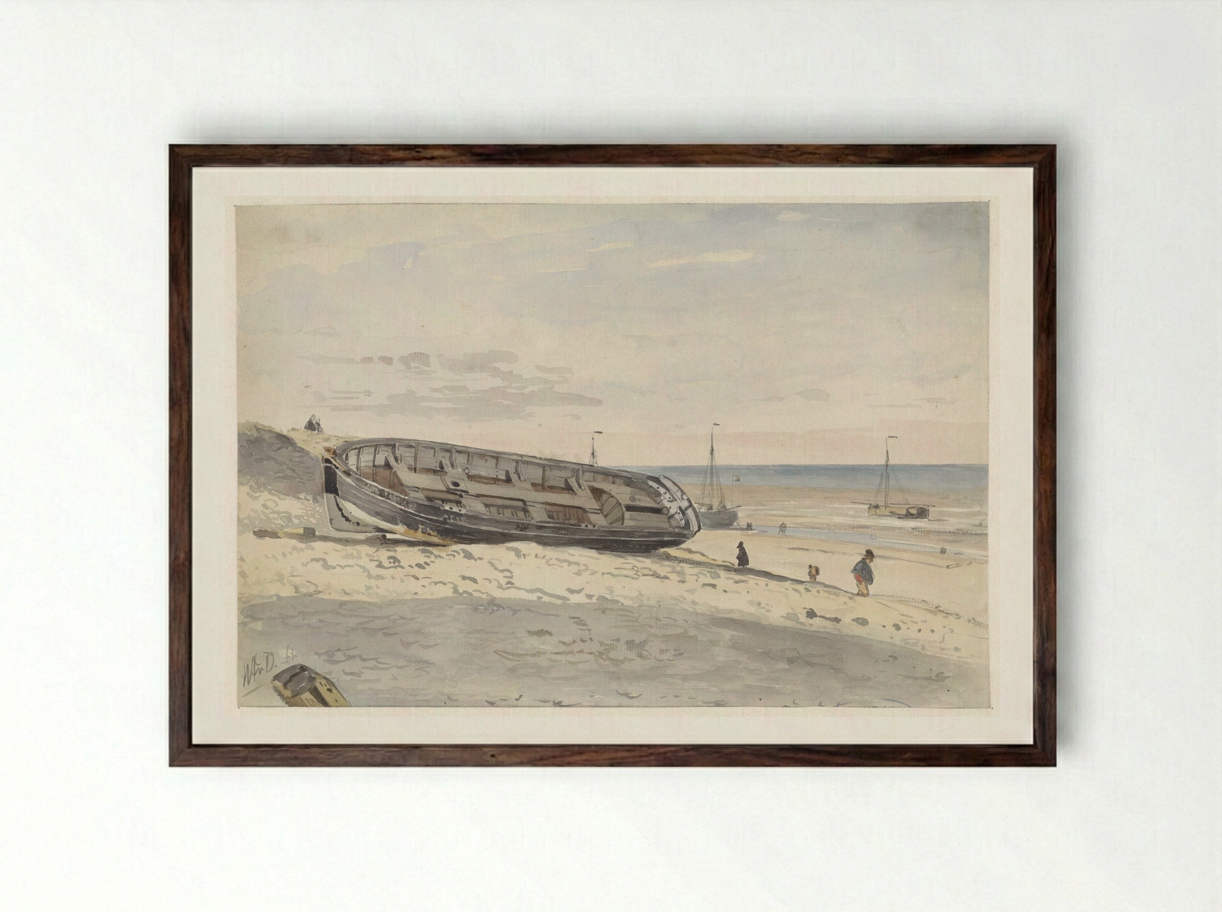 Schuiten op het strand - Willem Anthonie van Deventer - Framed Print Dark Wood