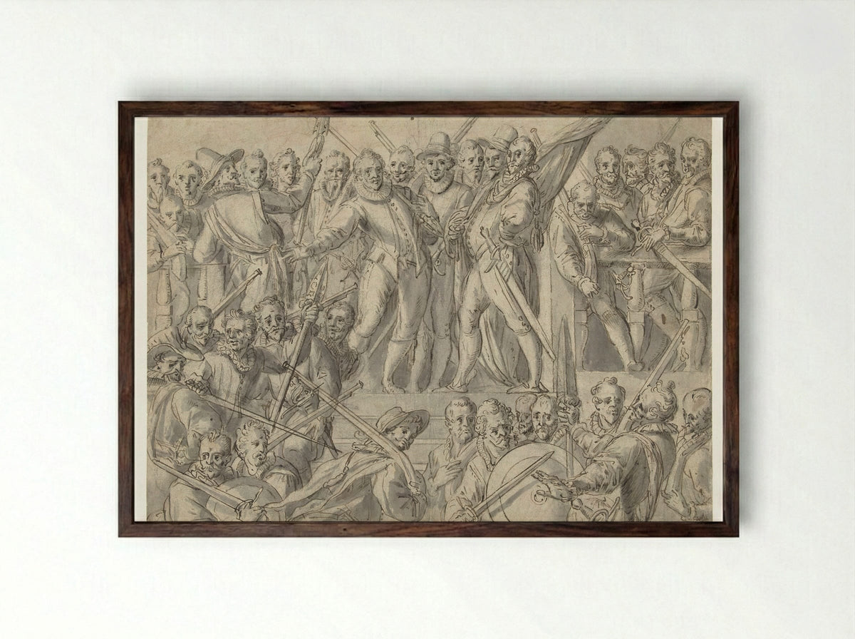 Schutterij bestaande uit achtendertig man - Cornelis Ketel - Framed Print Dark Wood