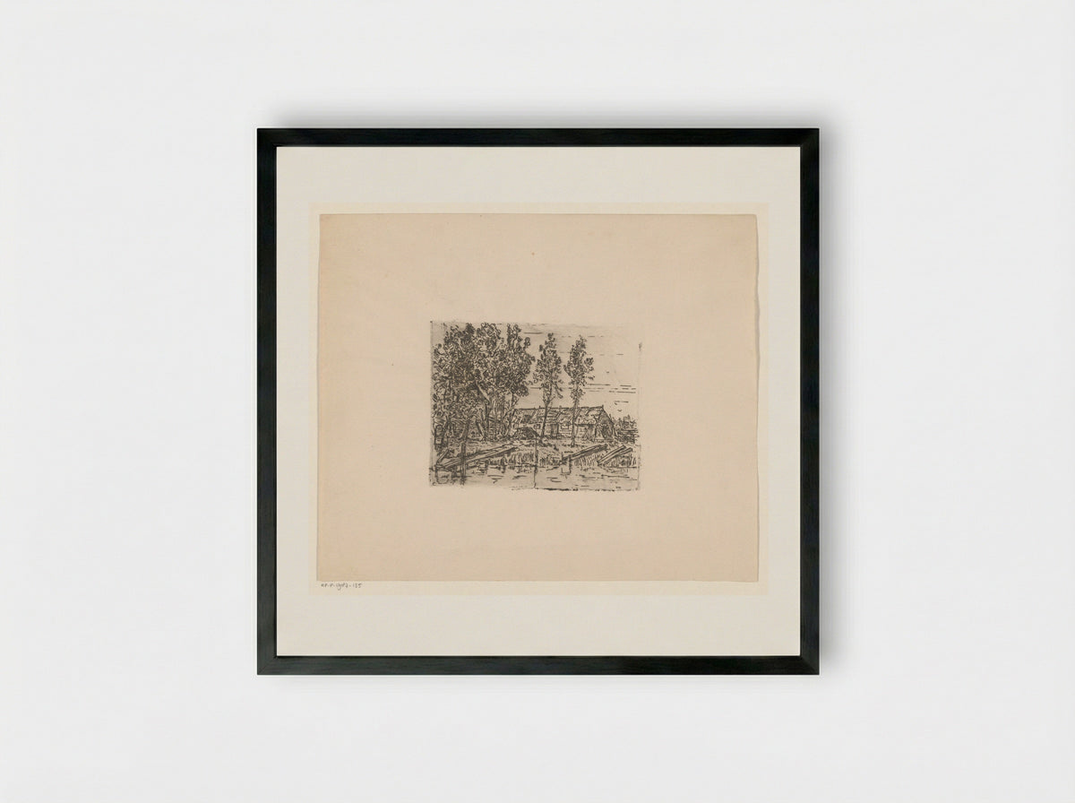 Schuur aan een sloot (Barn by a Ditch) - Jan Paul Valkema Blouw - Framed Print Black