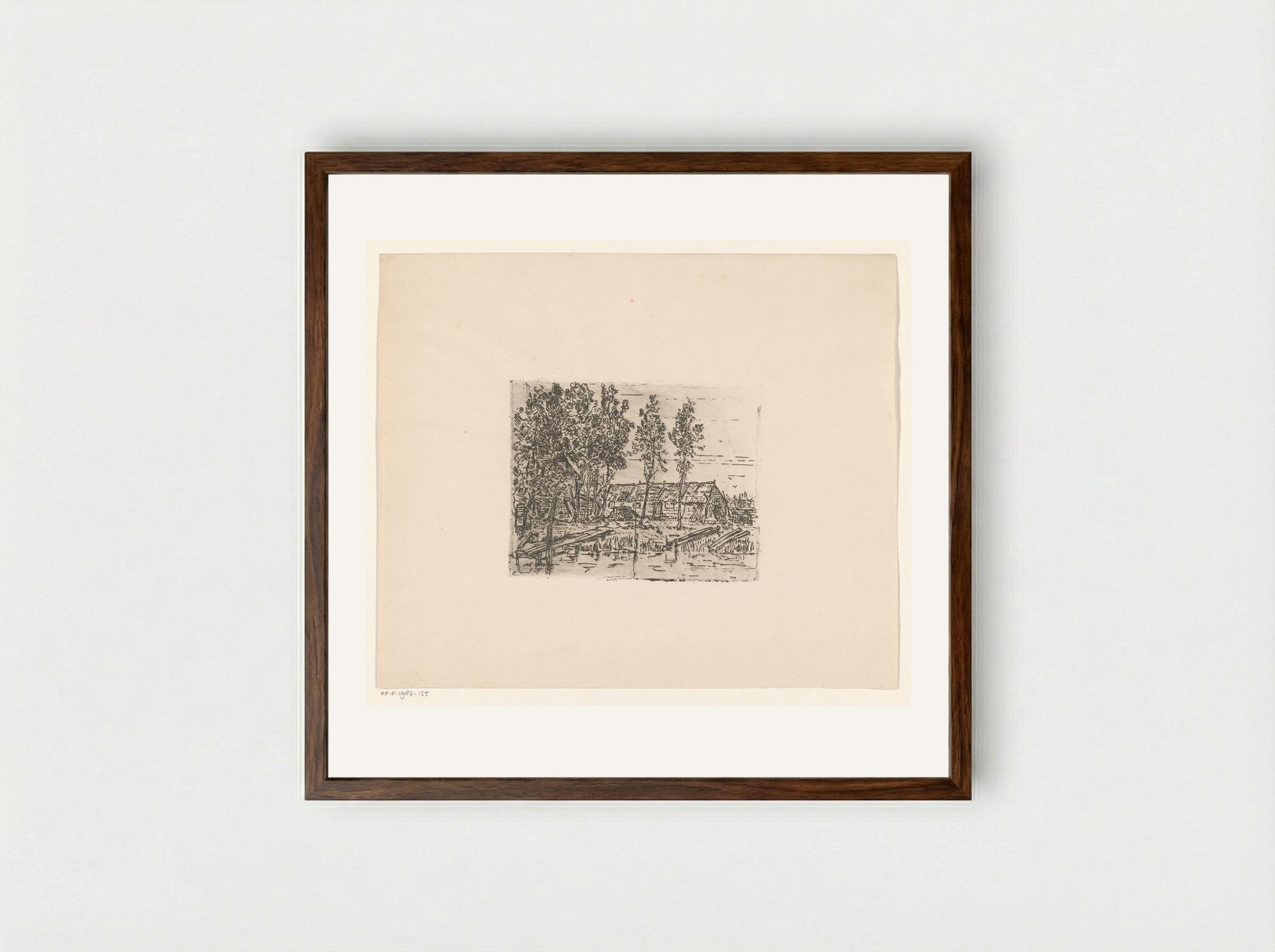 Schuur aan een sloot (Barn by a Ditch) - Jan Paul Valkema Blouw - Framed Print Dark Wood