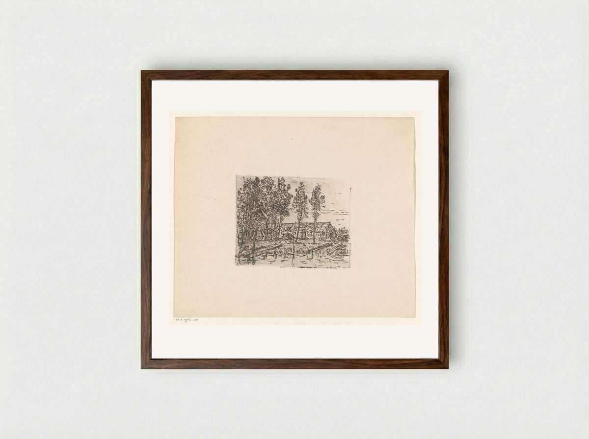 Schuur aan een sloot (Barn by a Ditch) - Jan Paul Valkema Blouw - Framed Print Dark Wood