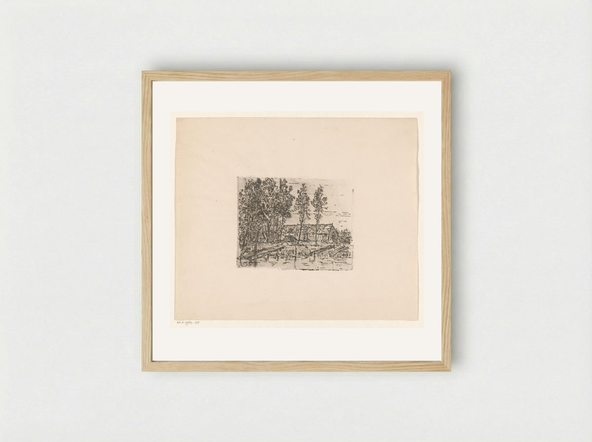 Schuur aan een sloot (Barn by a Ditch) - Jan Paul Valkema Blouw - Framed Print Wood