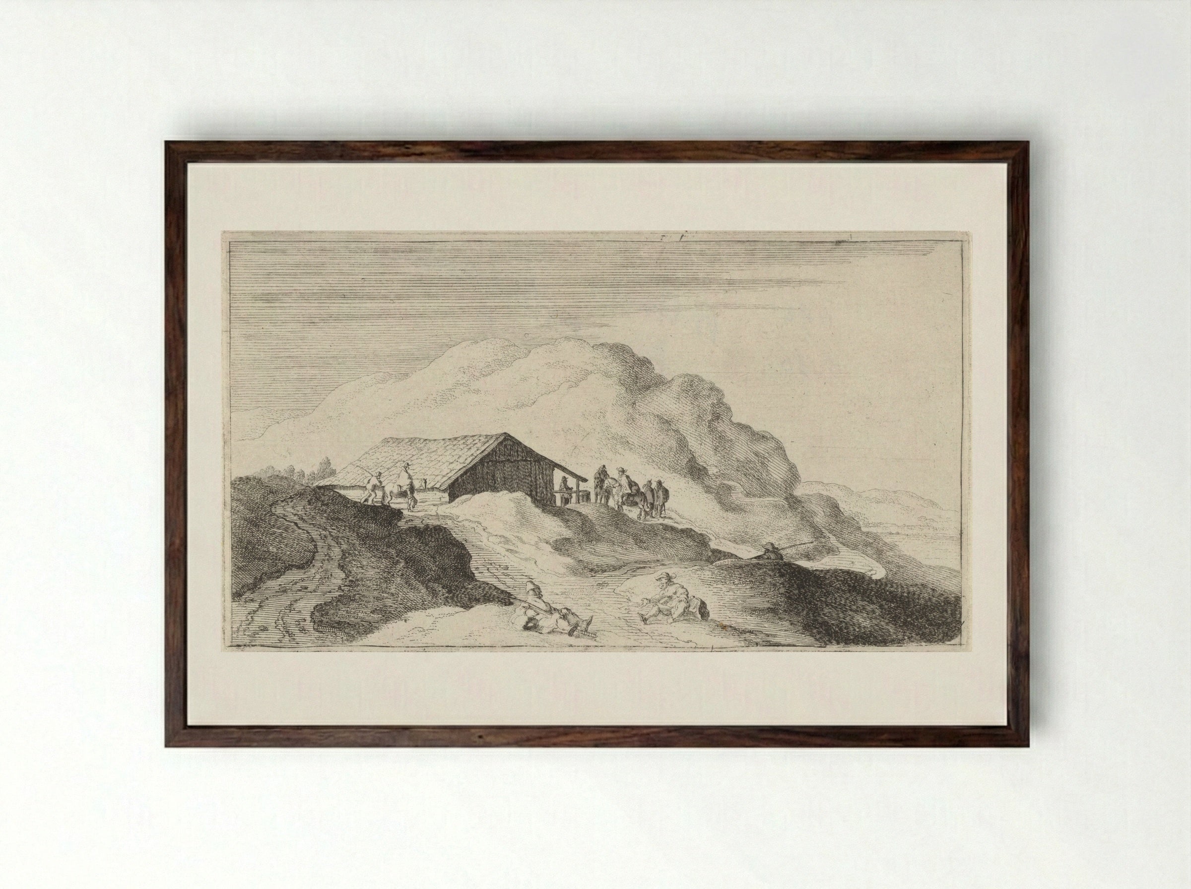 Schuur in de duinen - Gillis van Scheyndel (I) - Framed Print Dark Wood