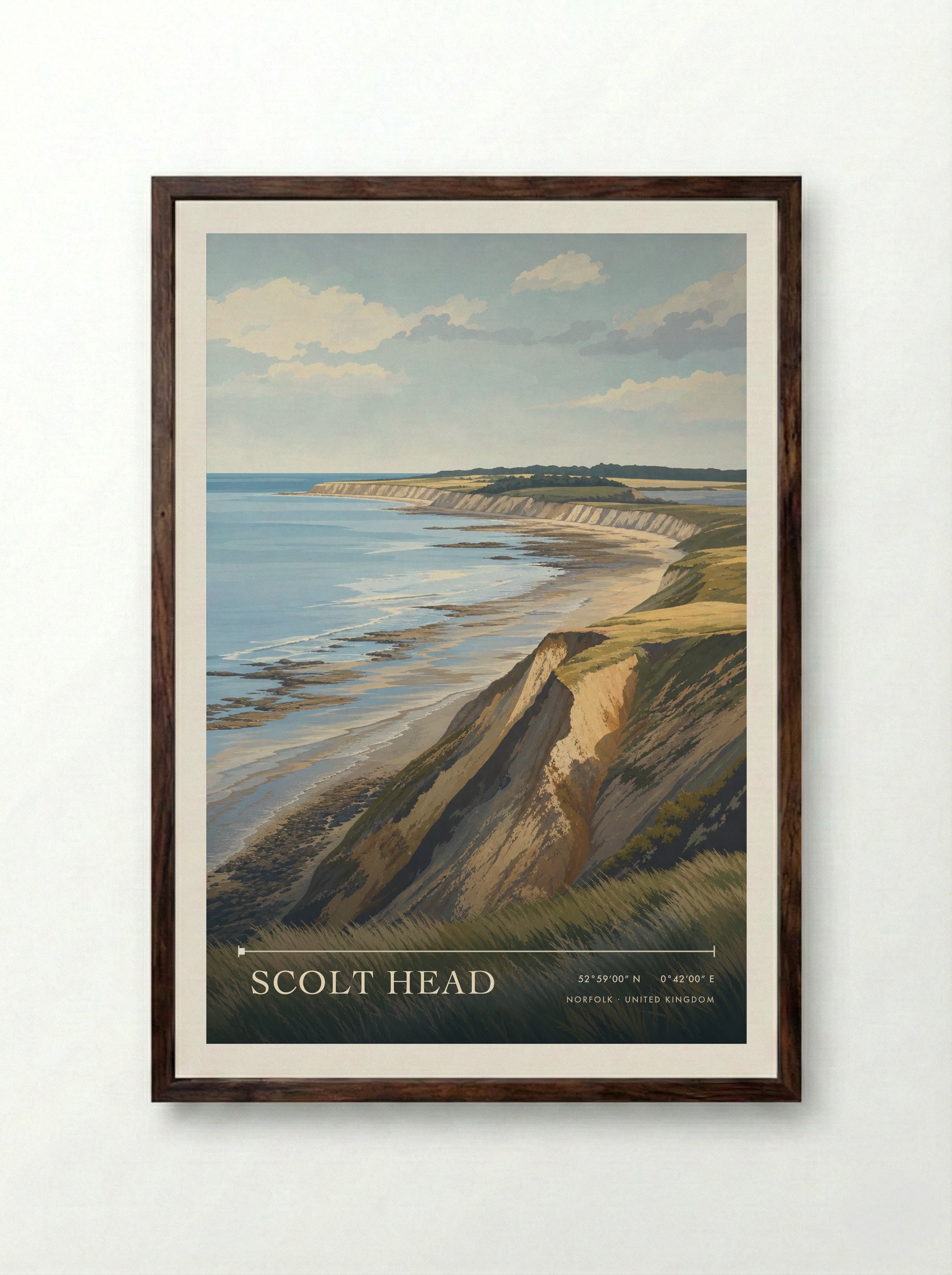 Scolt Head Norfolk United Kingdom Travel Poster - Framed Print Dark Wood