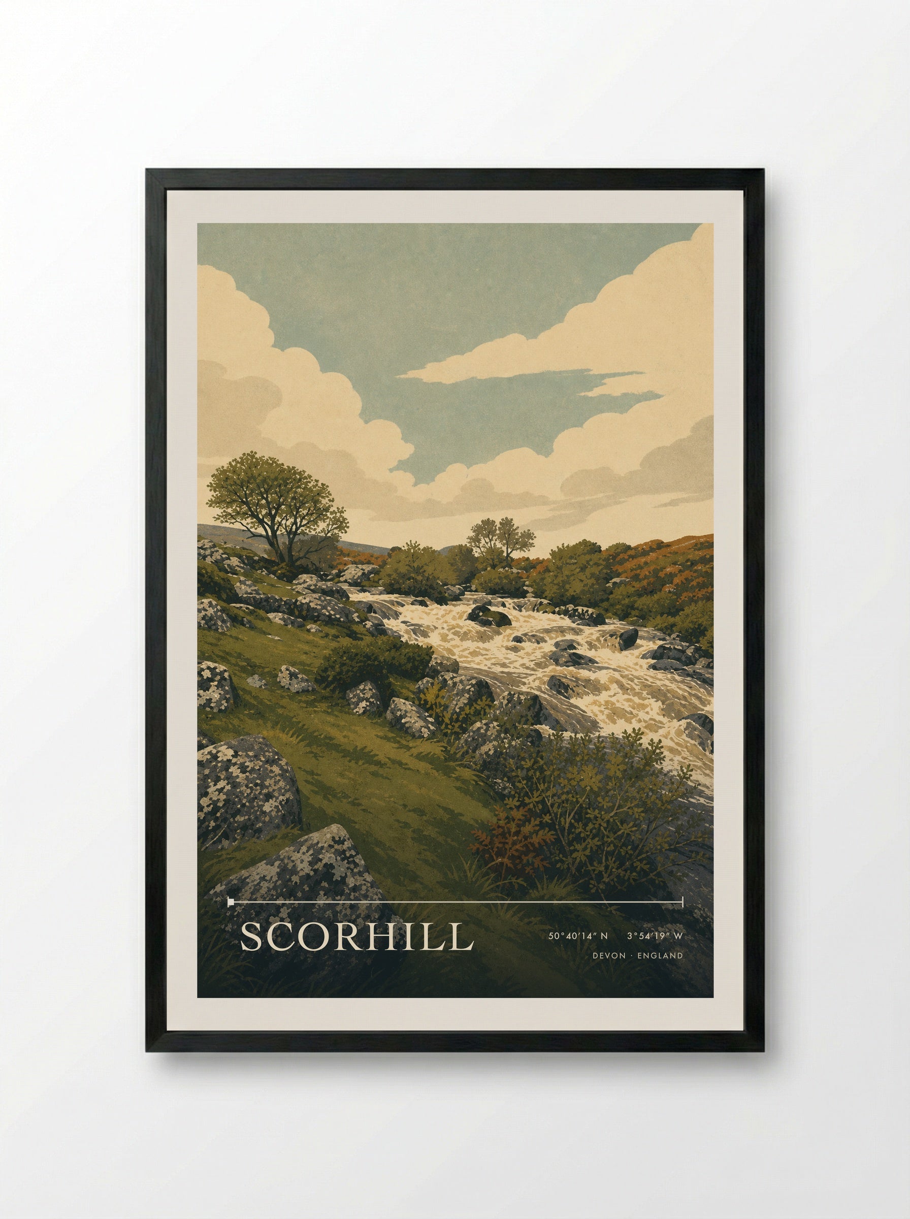 Scorhill Devon England Travel Poster - Framed Print Black