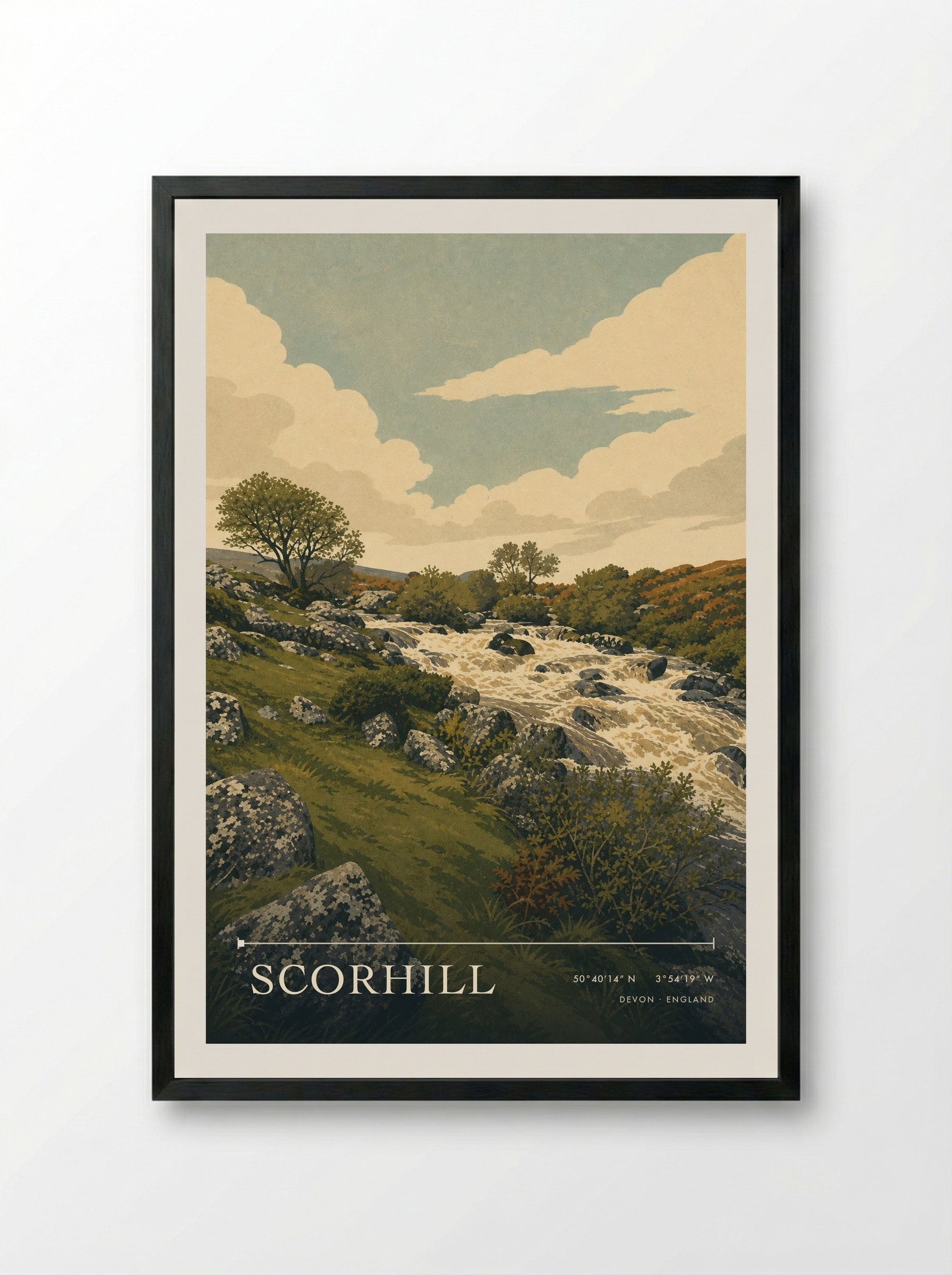 Scorhill Devon England Travel Poster - Framed Print Black