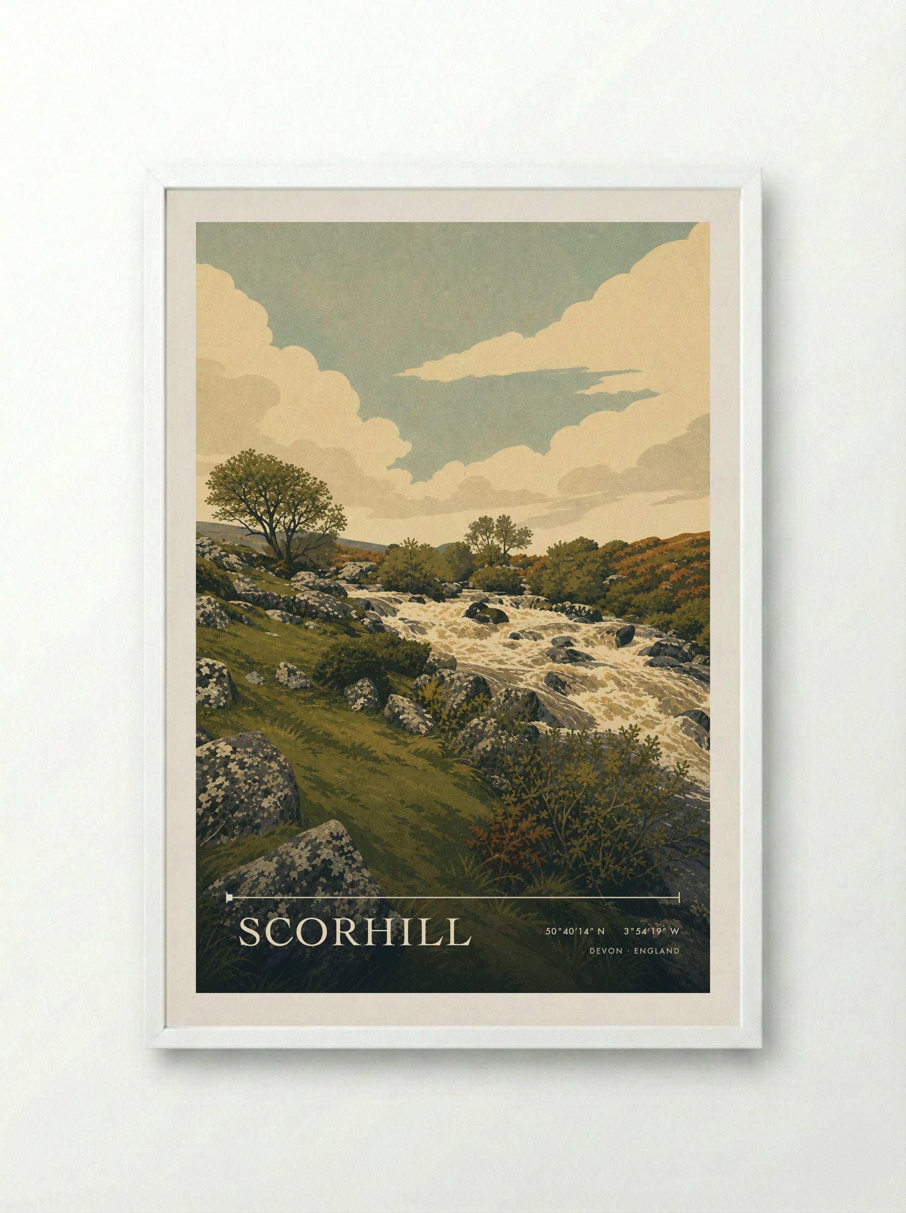 Scorhill Devon England Travel Poster - Framed Print White