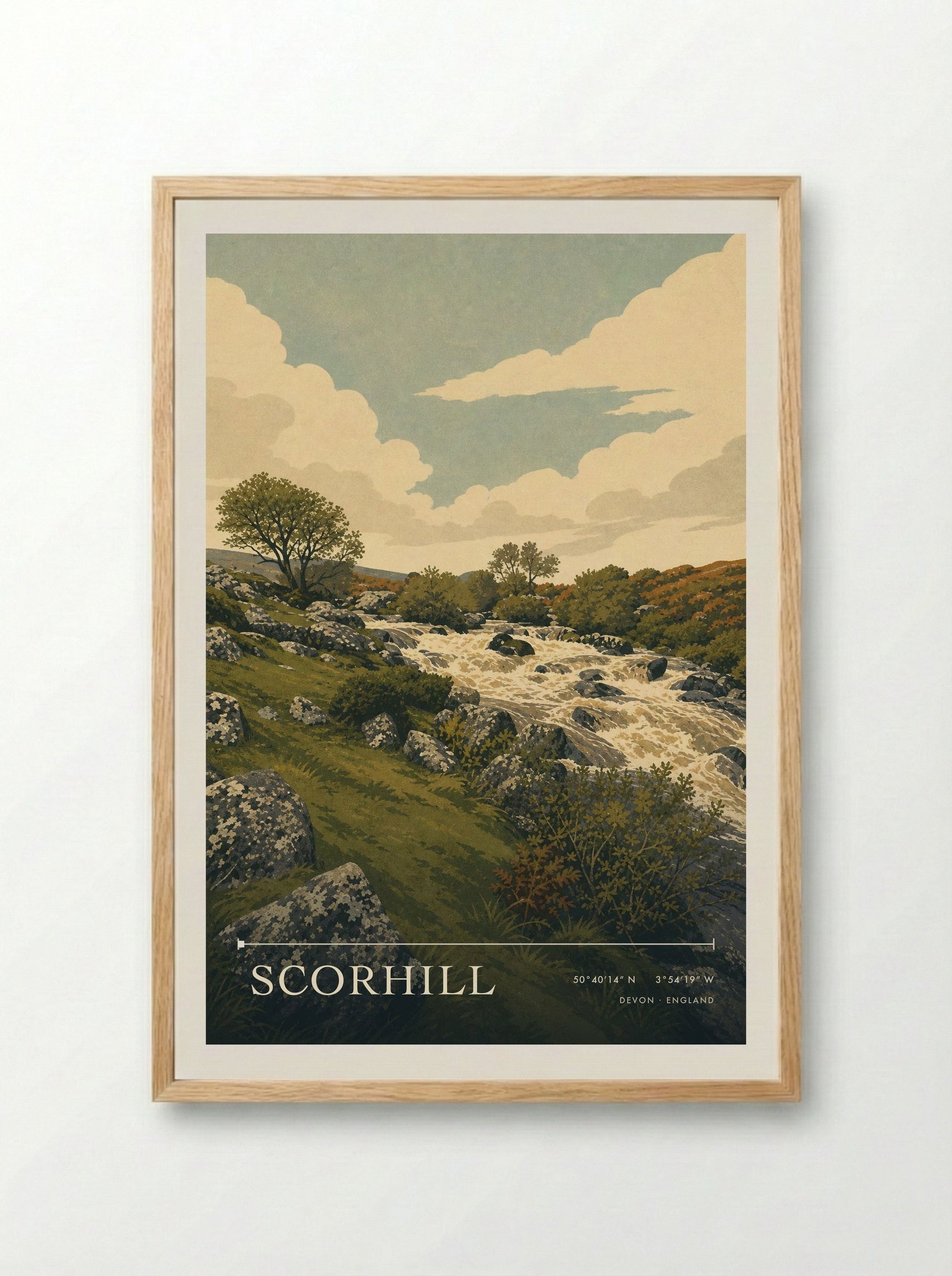Scorhill Devon England Travel Poster - Framed Print Wood