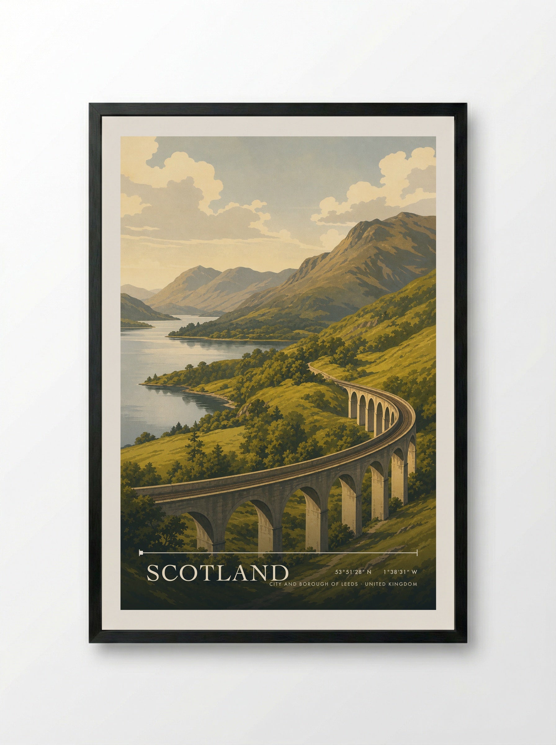 Scotland City and Borough of Leeds United Kingdom Travel Poster - Framed Print Black