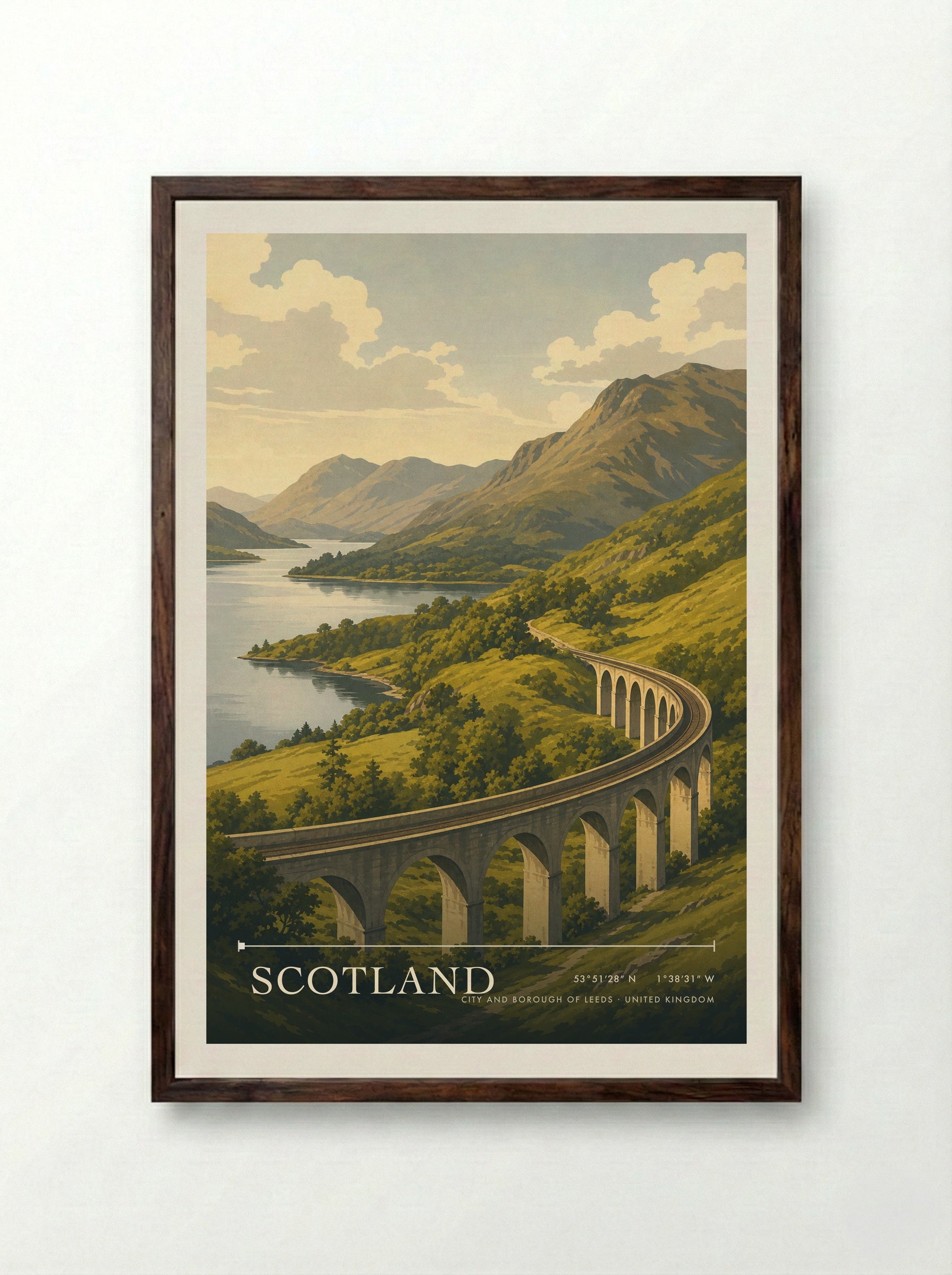 Scotland City and Borough of Leeds United Kingdom Travel Poster - Framed Print Dark Wood