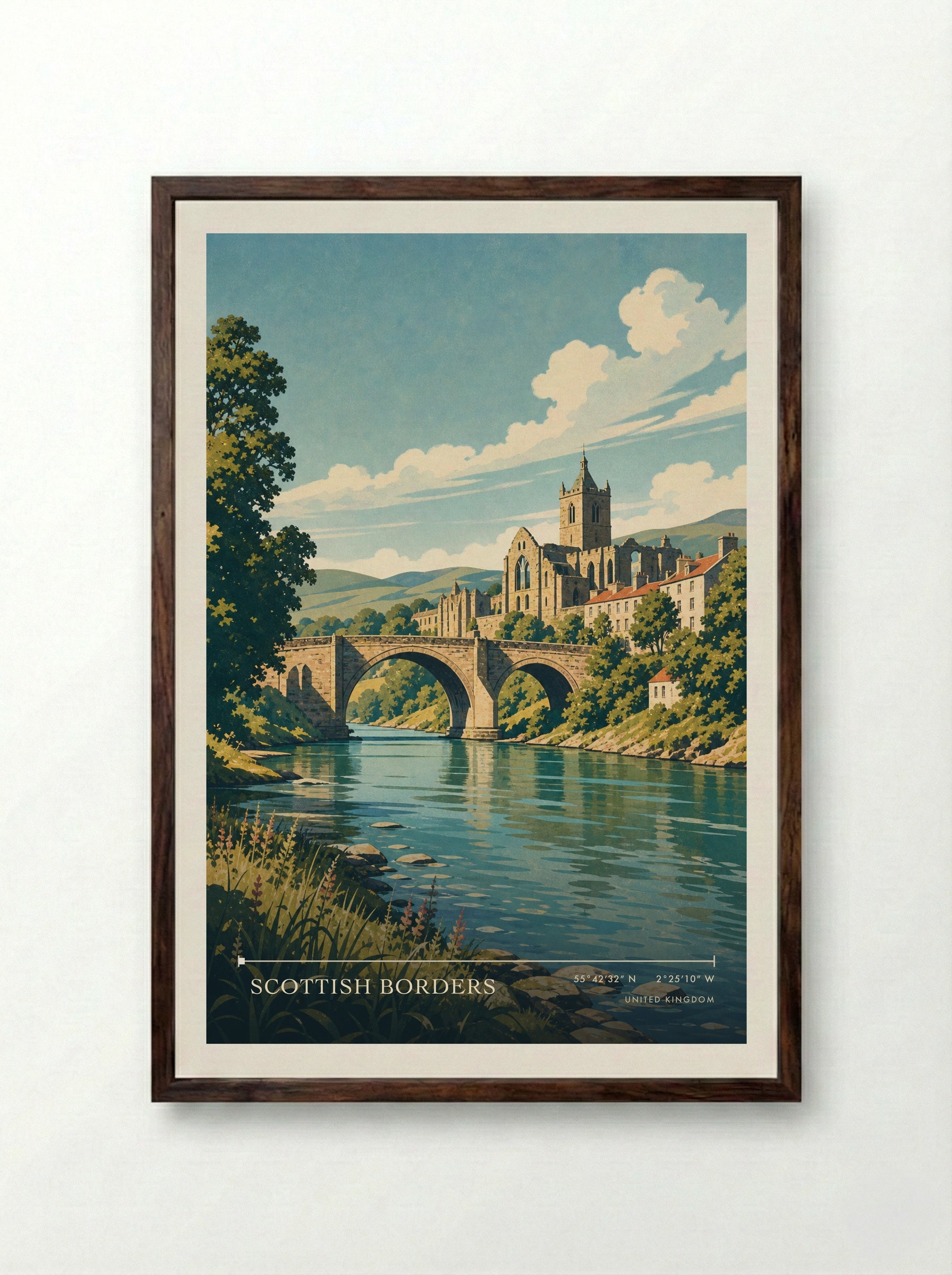 Scottish Borders United Kingdom Travel Poster - Framed Print Dark Wood