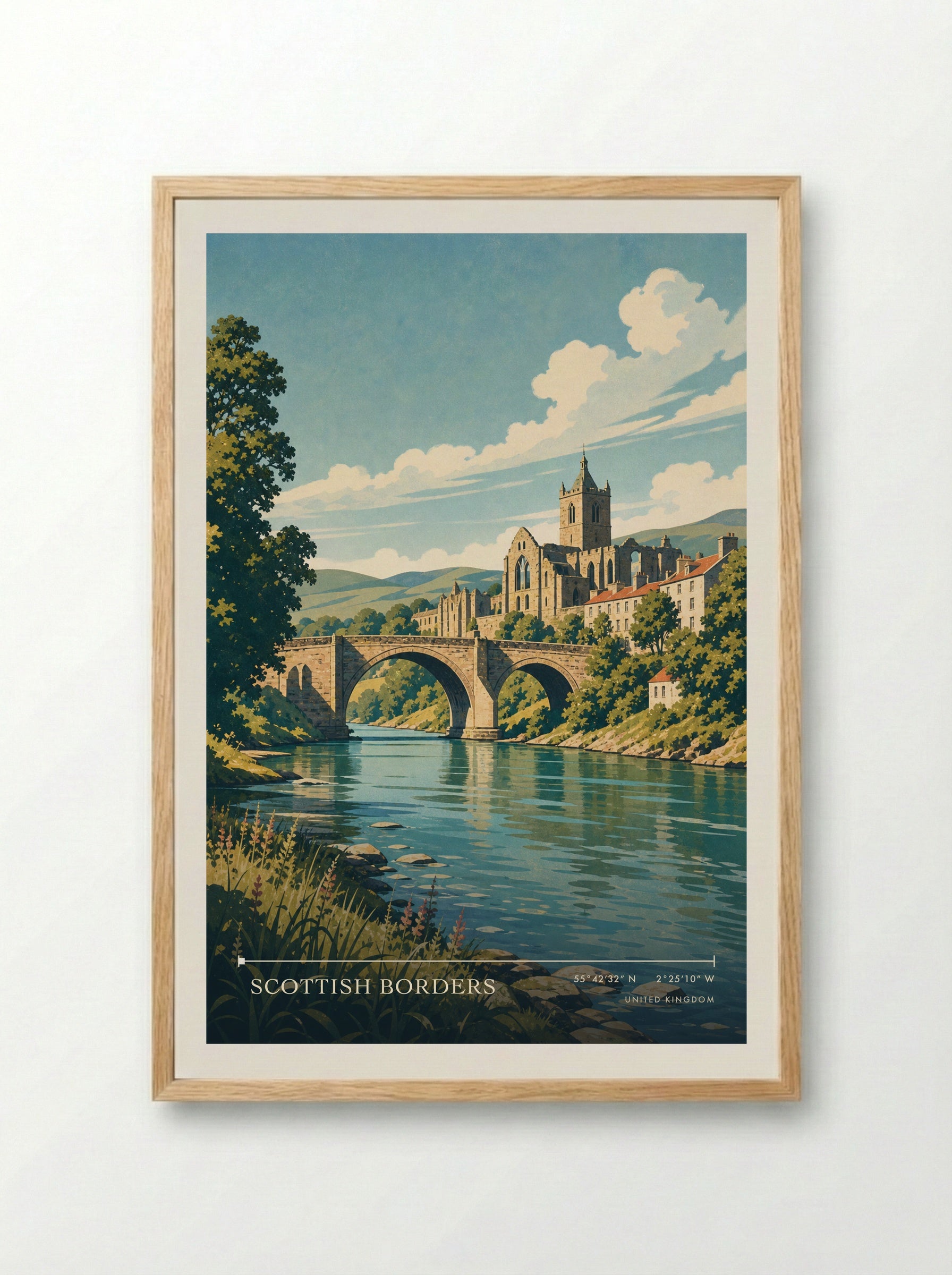 Scottish Borders United Kingdom Travel Poster - Framed Print Wood