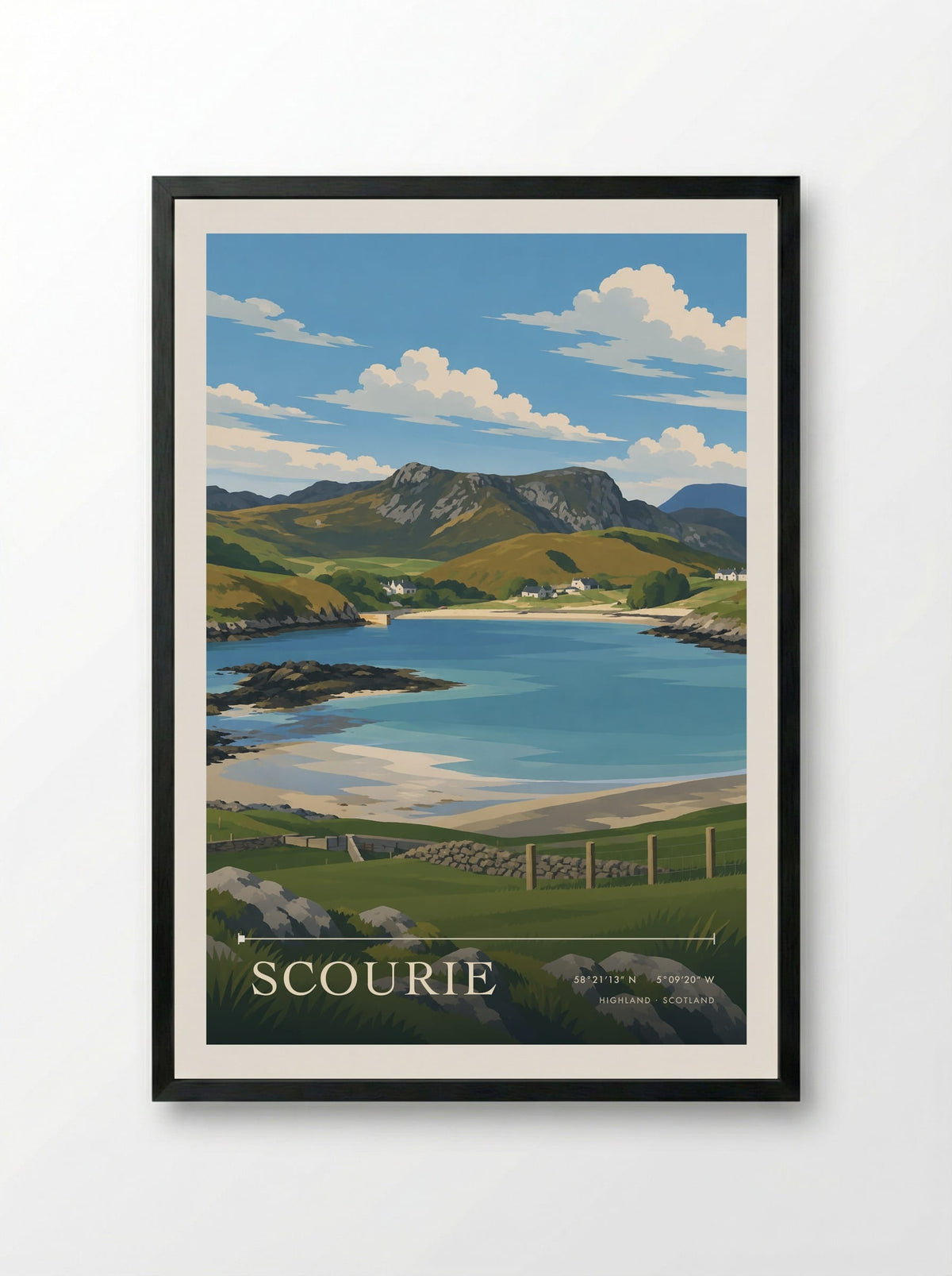 Scourie, Highland | Travel Poster - Framed Print Black