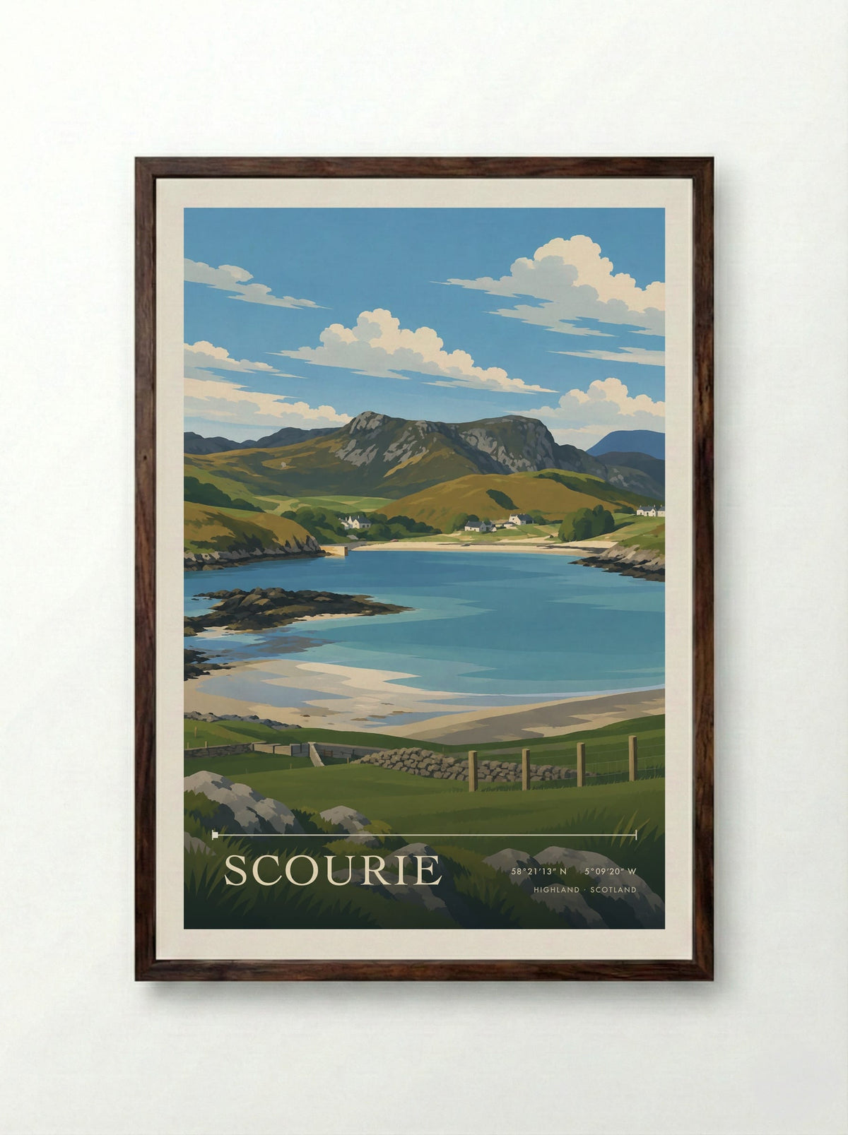Scourie, Highland | Travel Poster - Framed Print Dark Wood