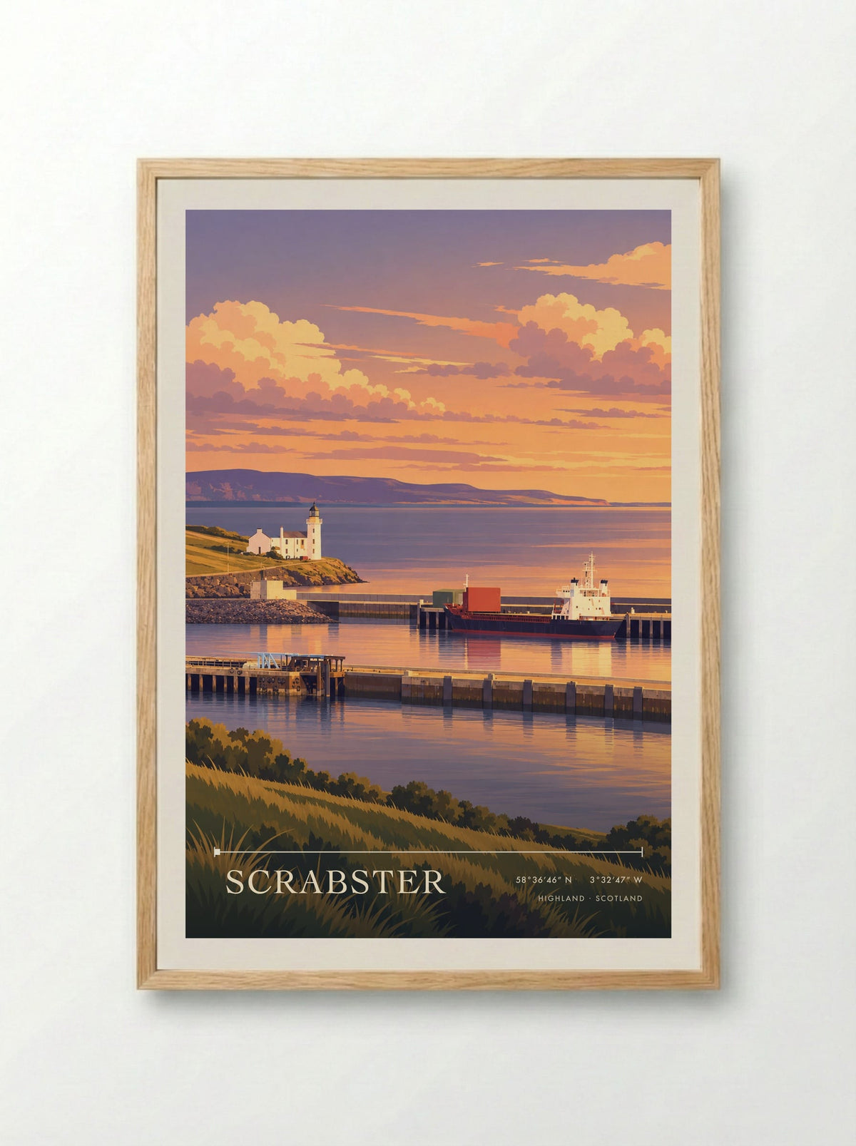 Scrabster, Highland | Travel Poster - Framed Print Wood