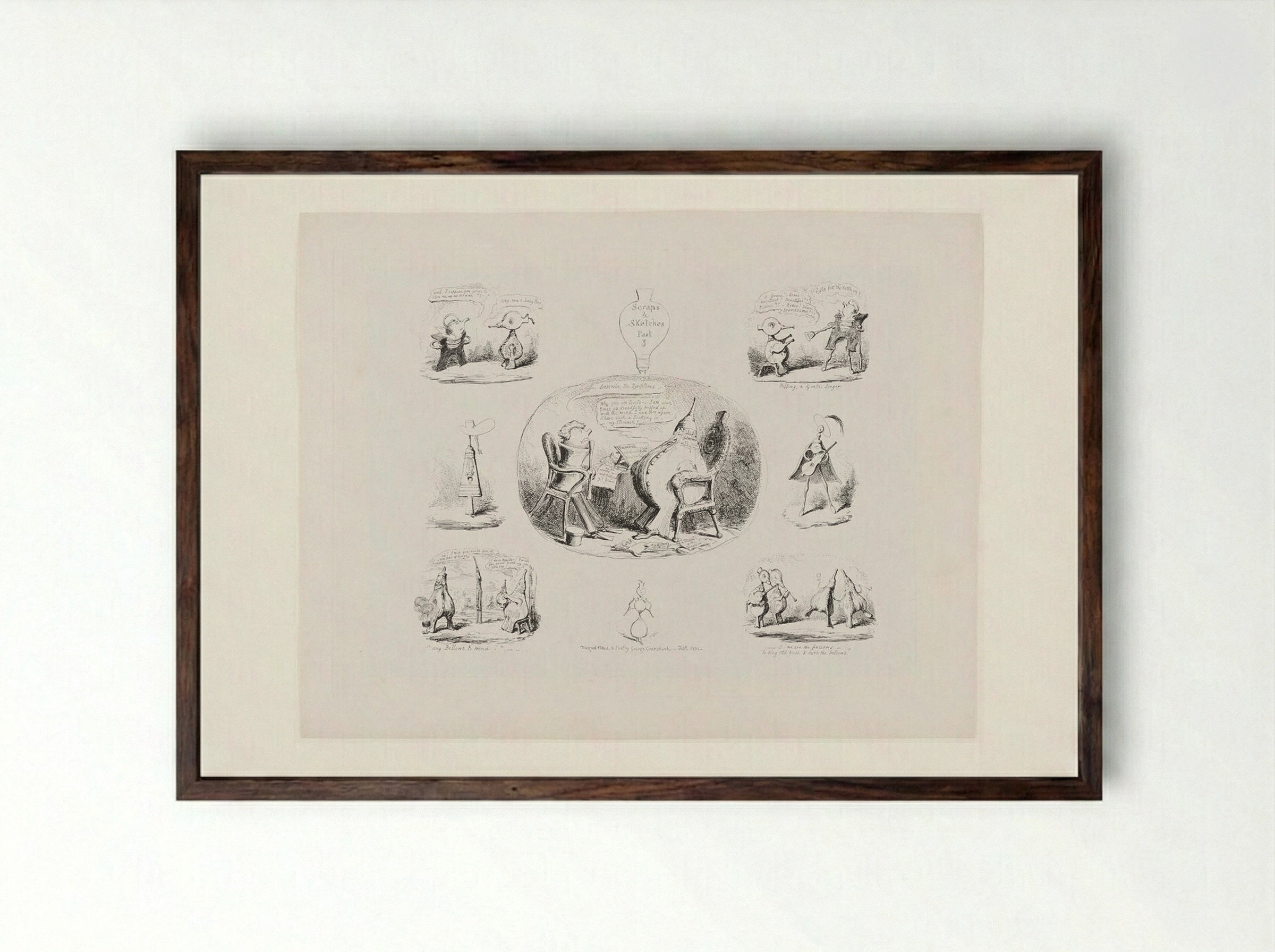 Scraps and Sketches, Part 3 - George Cruikshank - Framed Print Dark Wood
