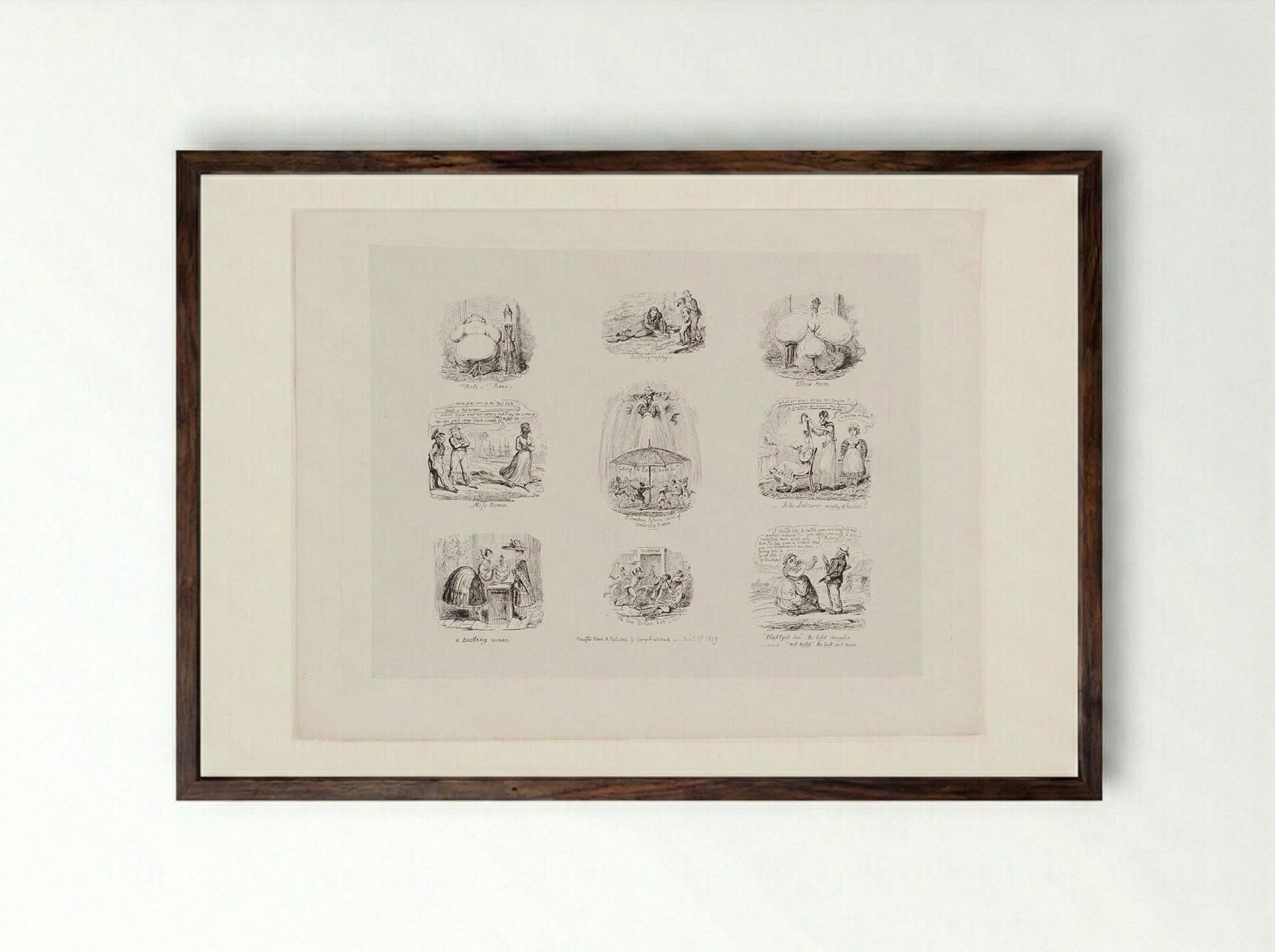 Scraps and Sketches, Plate 2 - George Cruikshank - Framed Print Dark Wood