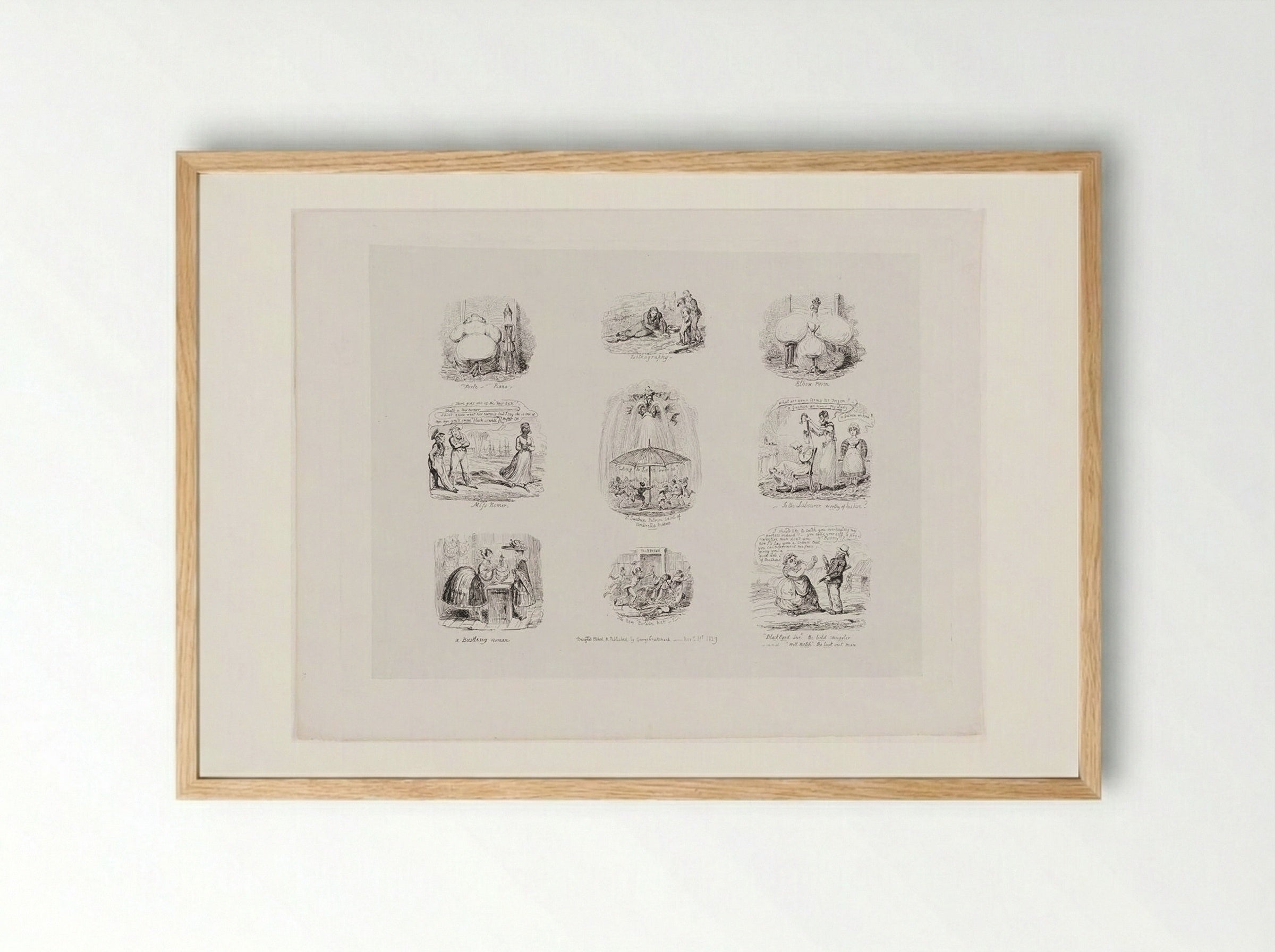 Scraps and Sketches, Plate 2 - George Cruikshank - Framed Print Wood