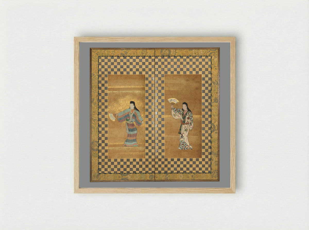 Screen of Two Dancers (Bugi zu byōbu) - Fine Art Print - Framed Print Wood