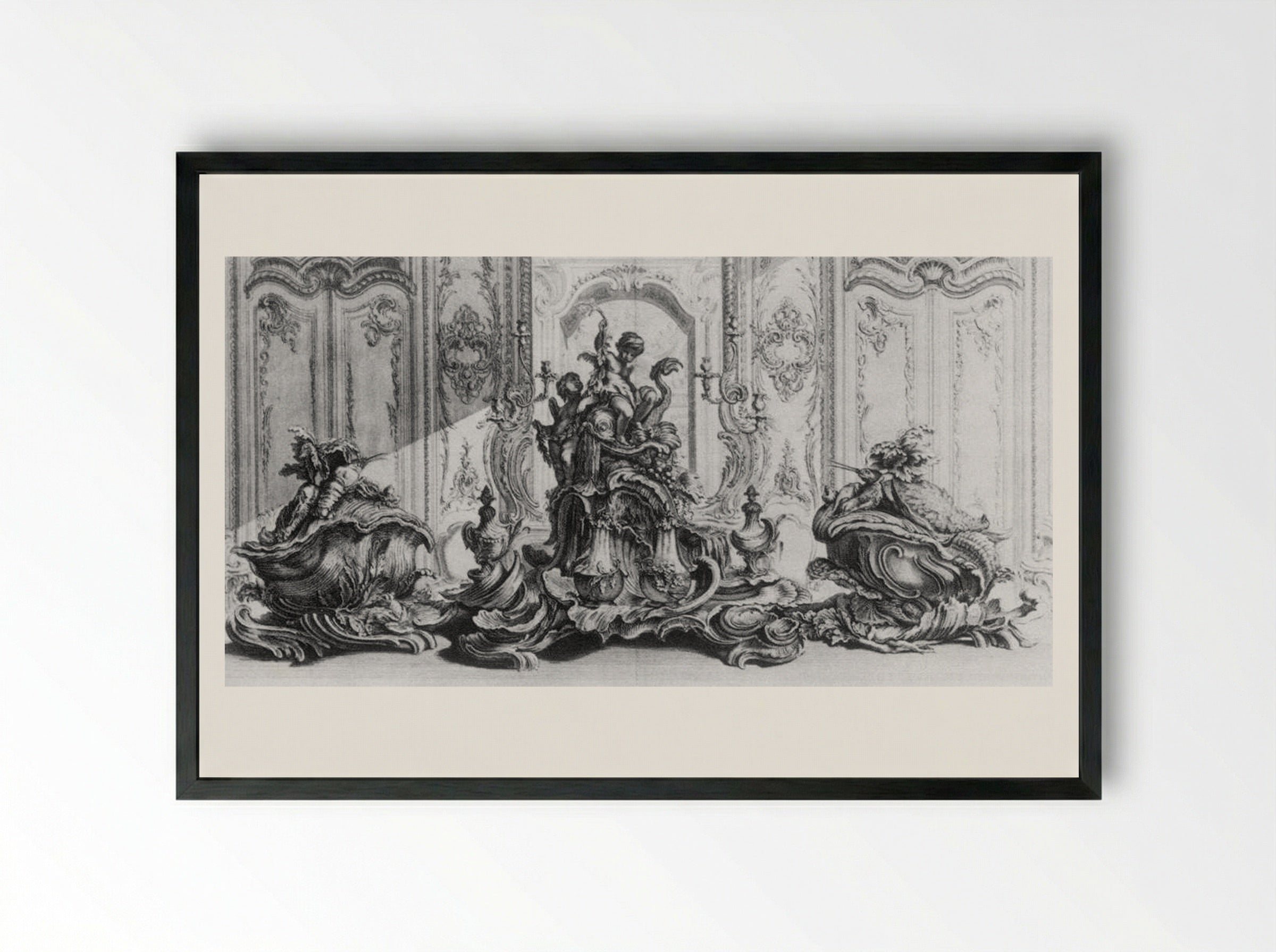 Sculpture Project in Silver for a Large Table Garniture - Gabriel Huquier - Framed Print Black