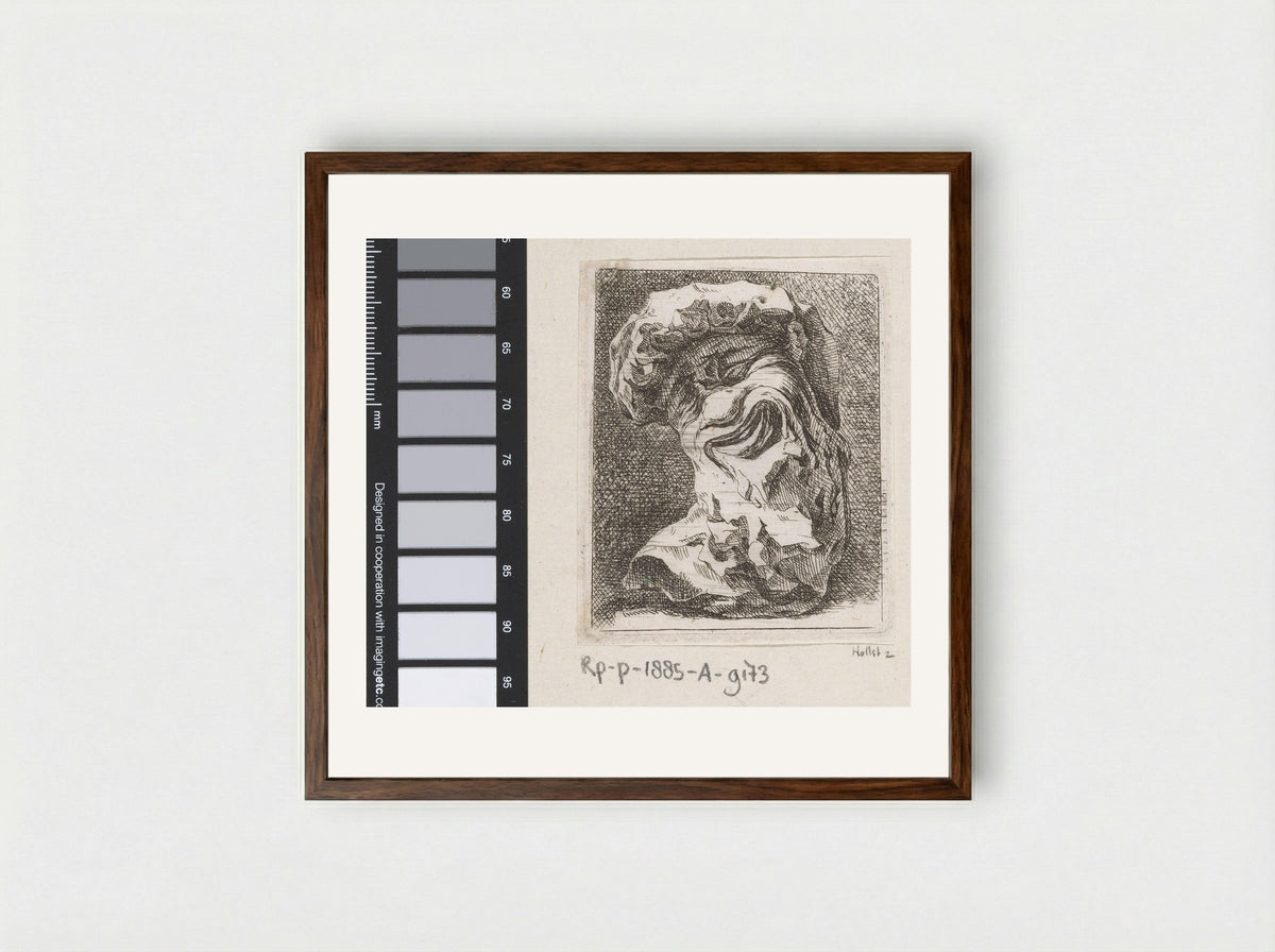 Sculptuur van een groteske kop - Johann Franz Ermels - Framed Print Dark Wood