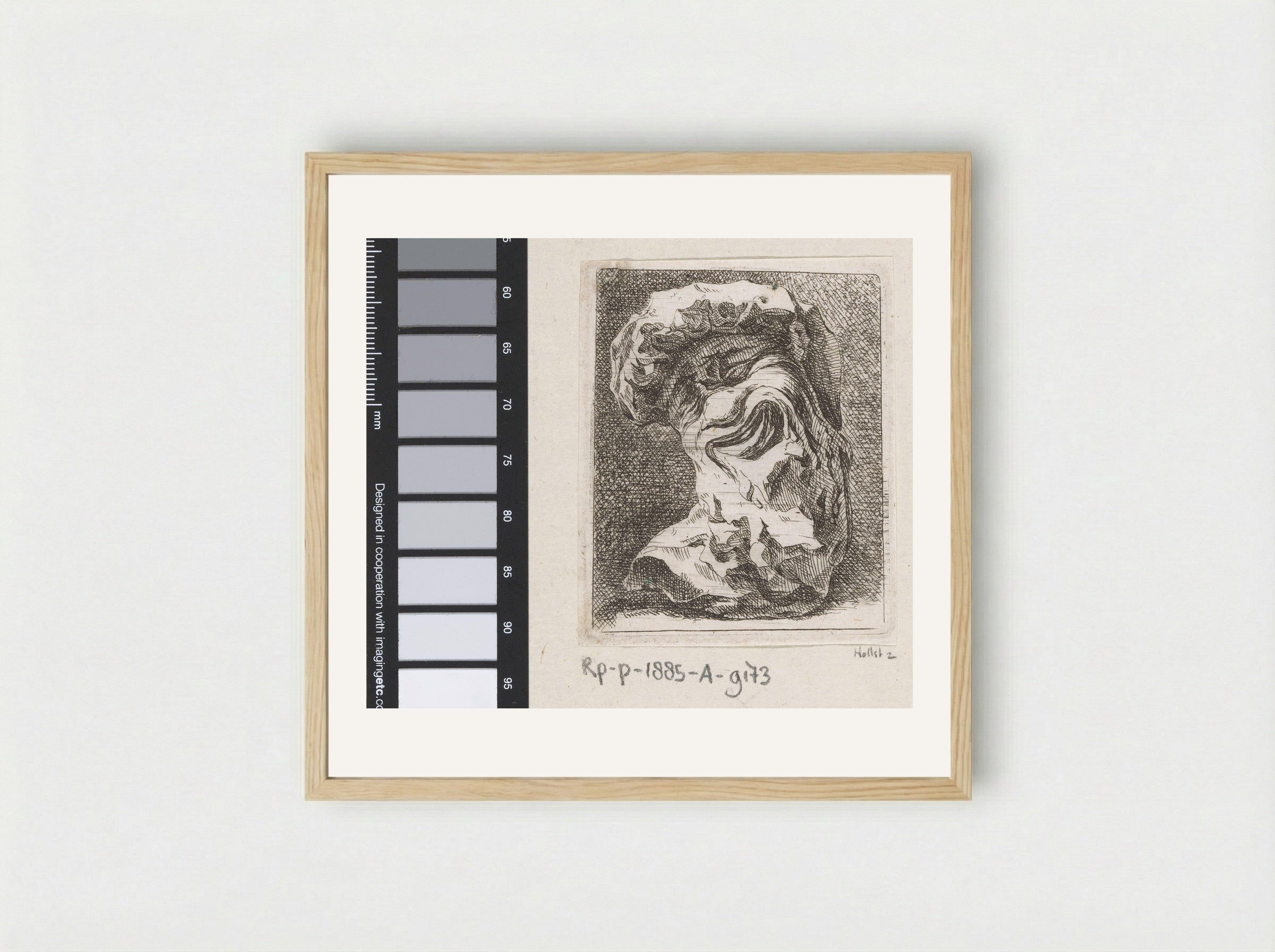 Sculptuur van een groteske kop - Johann Franz Ermels - Framed Print Wood