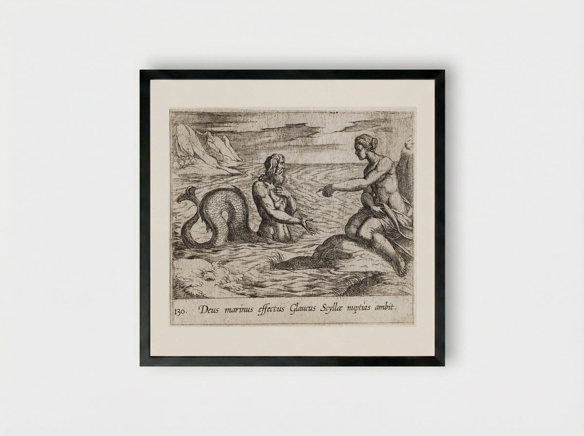 Scylla and Glaucus - Antonio Tempesta - Framed Print Black
