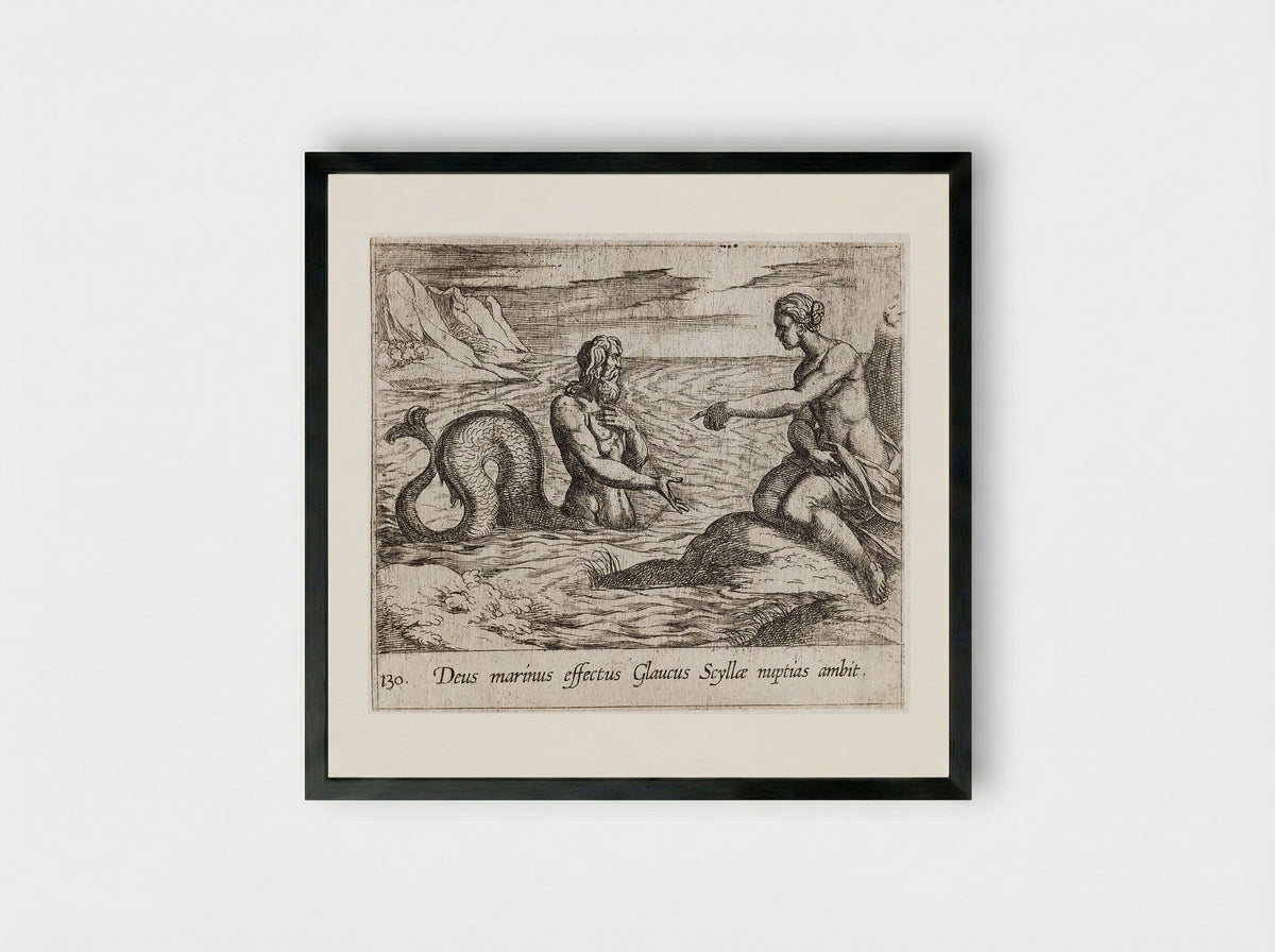 Scylla and Glaucus - Antonio Tempesta - Framed Print Black