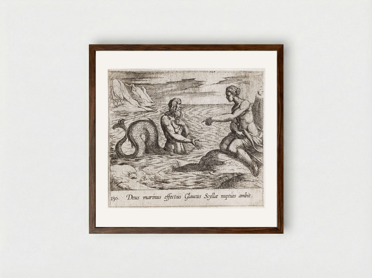 Scylla and Glaucus - Antonio Tempesta - Framed Print Dark Wood