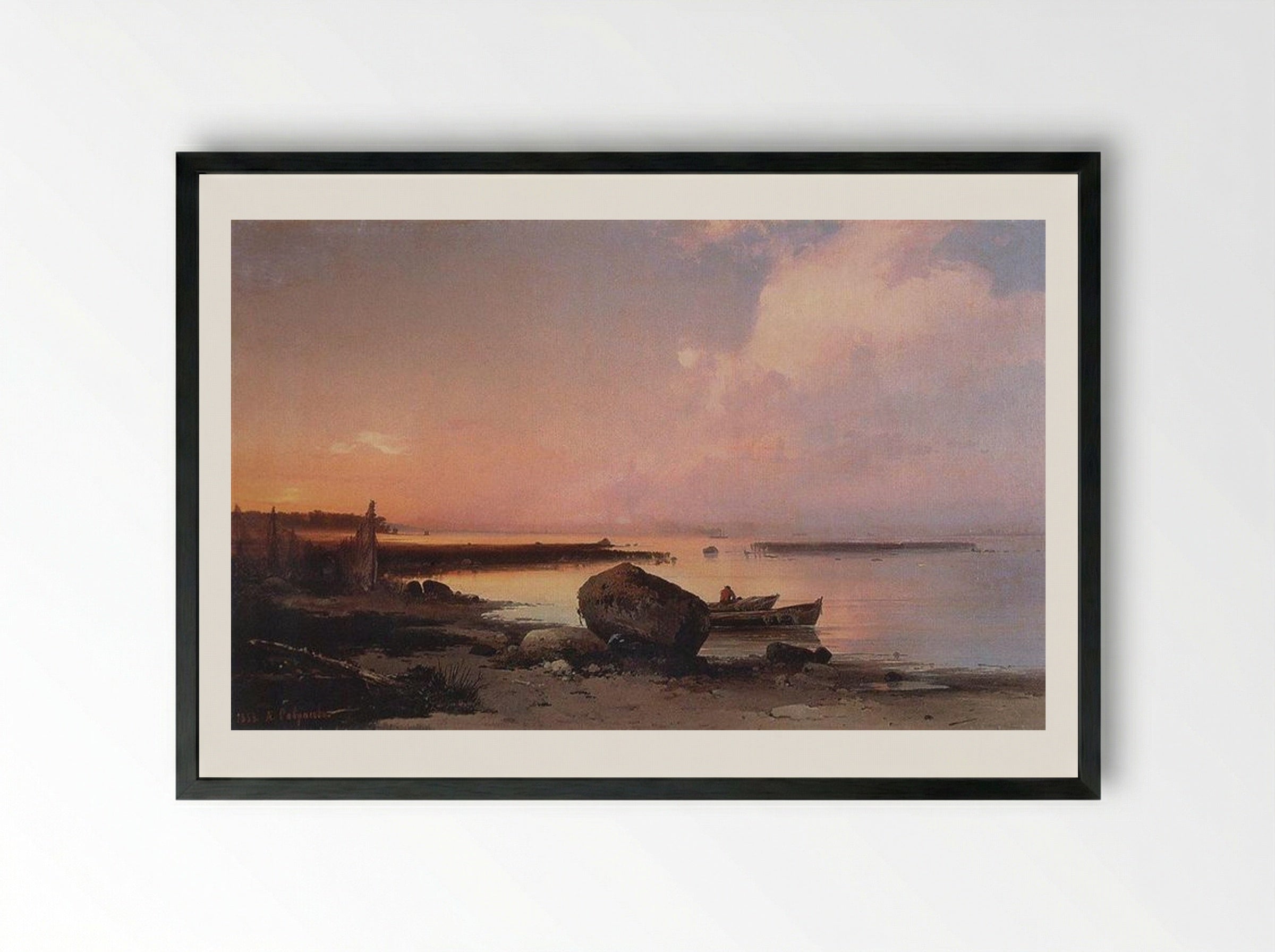 Sea shore in the vicinity of Oranienbaum - Aleksey Savrasov - Framed Print Black