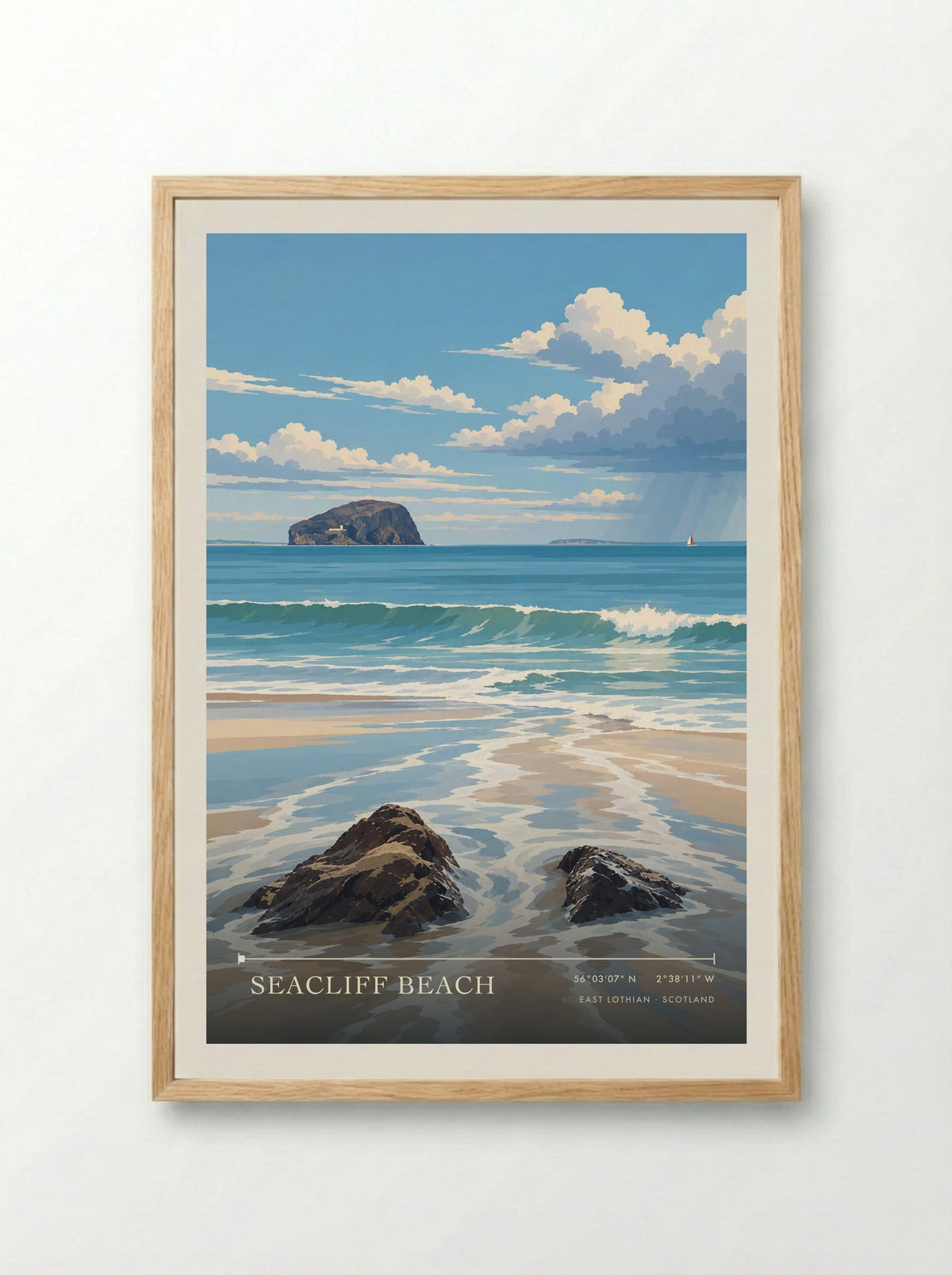 Seacliff Beach, East Lothian | Travel Poster - Framed Print Wood