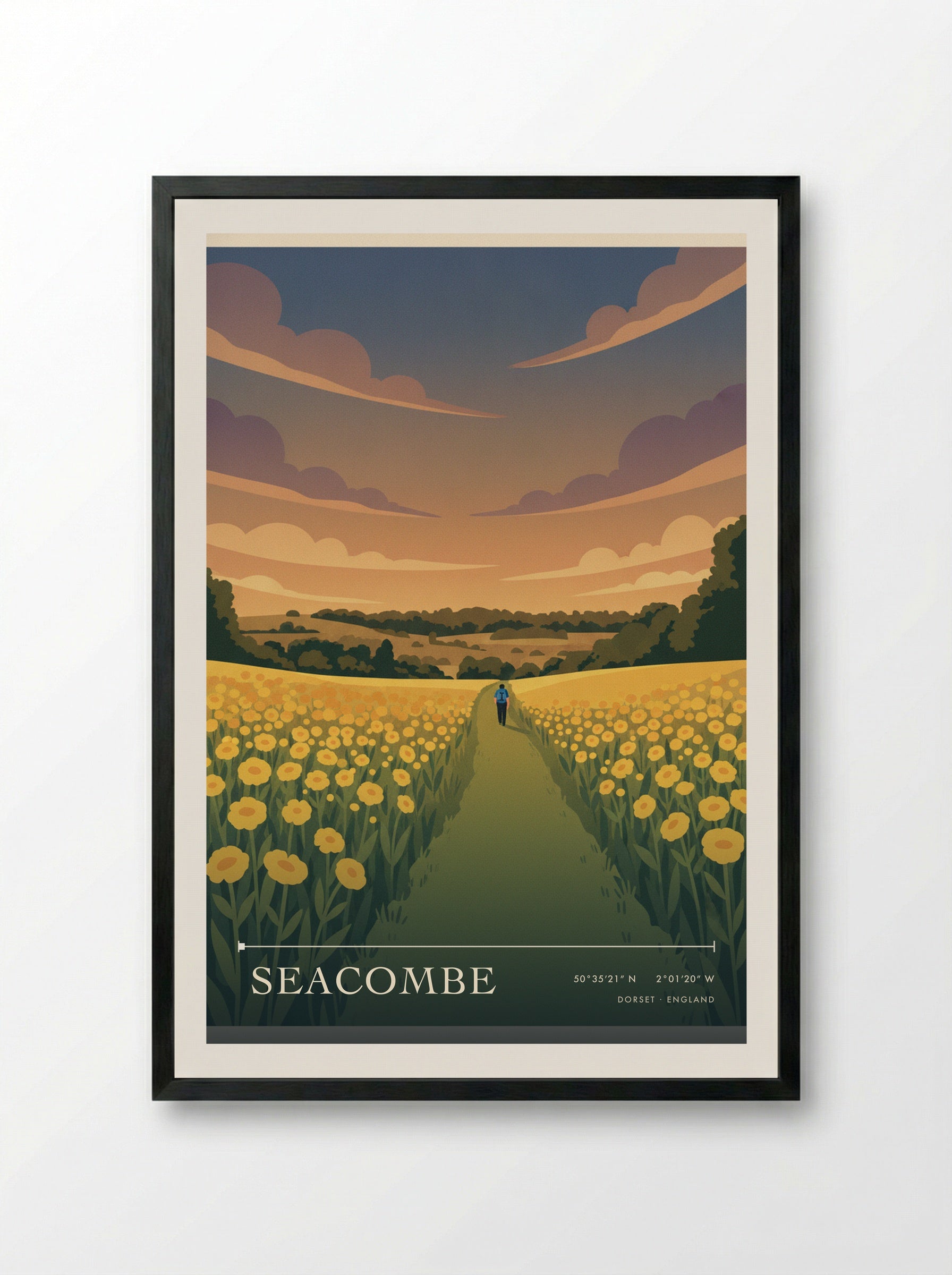 Seacombe Dorset England Travel Poster - Framed Print Black
