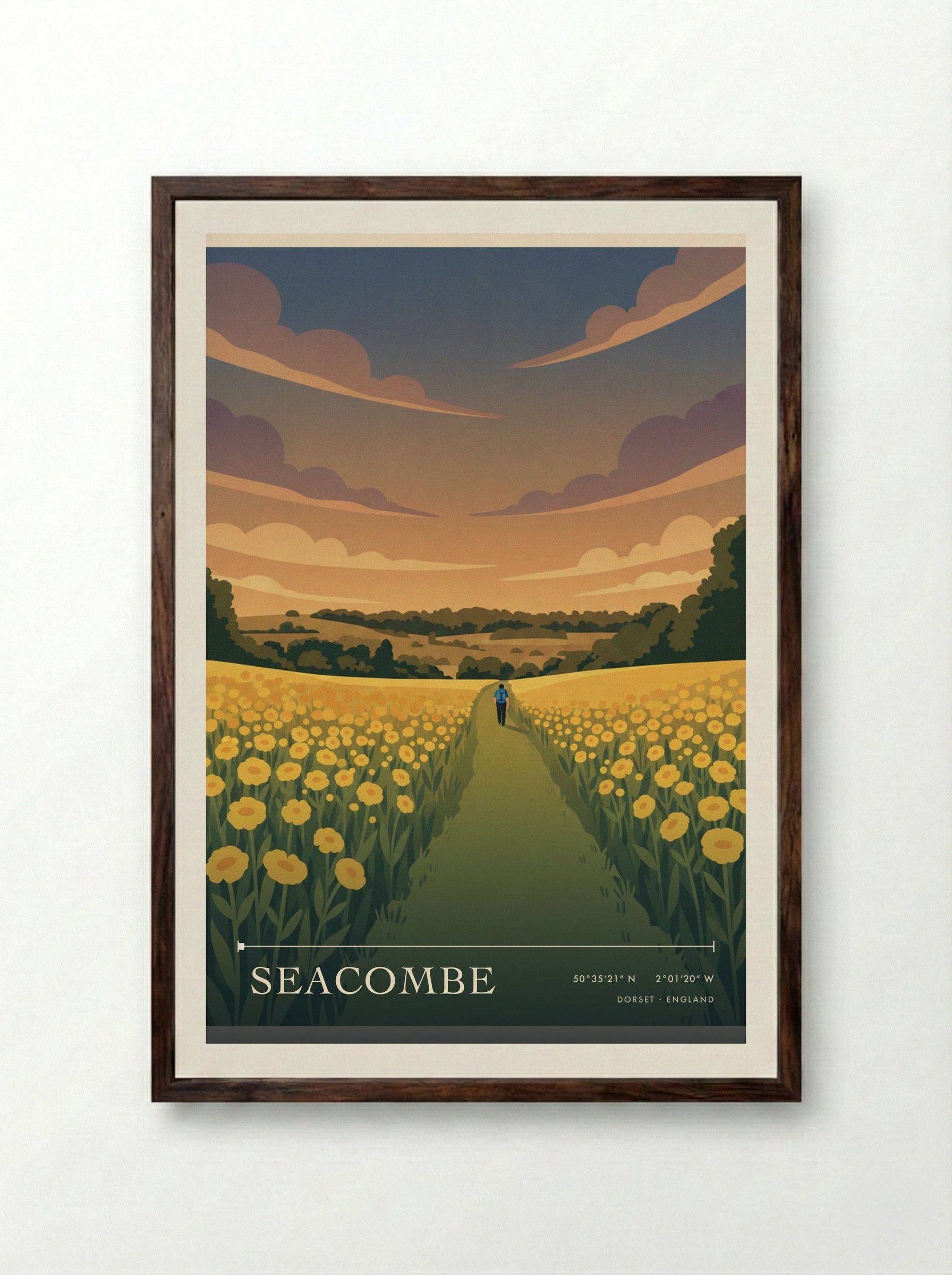 Seacombe Dorset England Travel Poster - Framed Print Dark Wood