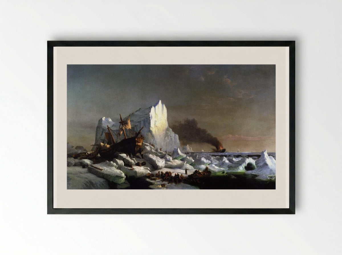 Sealers Crushed by Icebergs - William Bradford - Framed Print Black