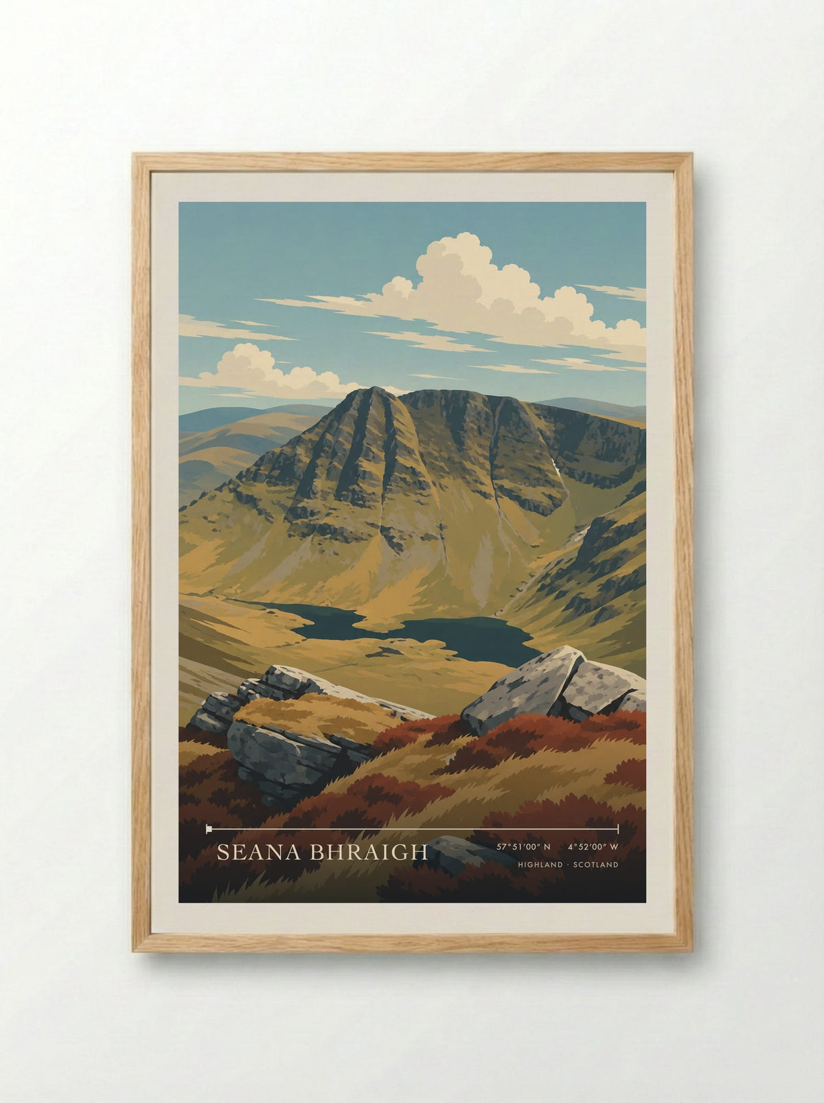 Seana Bhraigh, Highland | Travel Poster - Framed Print Wood