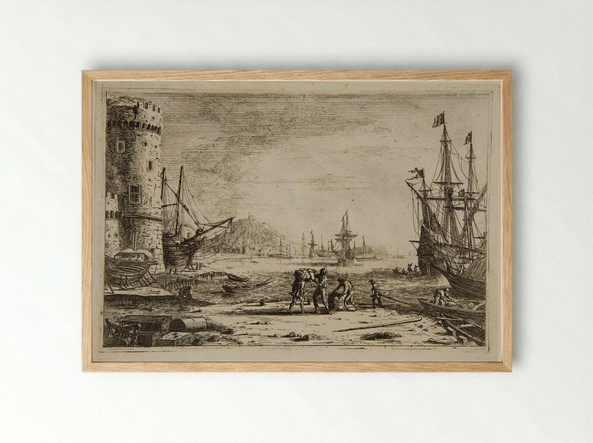 Seaport, With a Large Tower - Claude Lorrain - Framed Print Wood