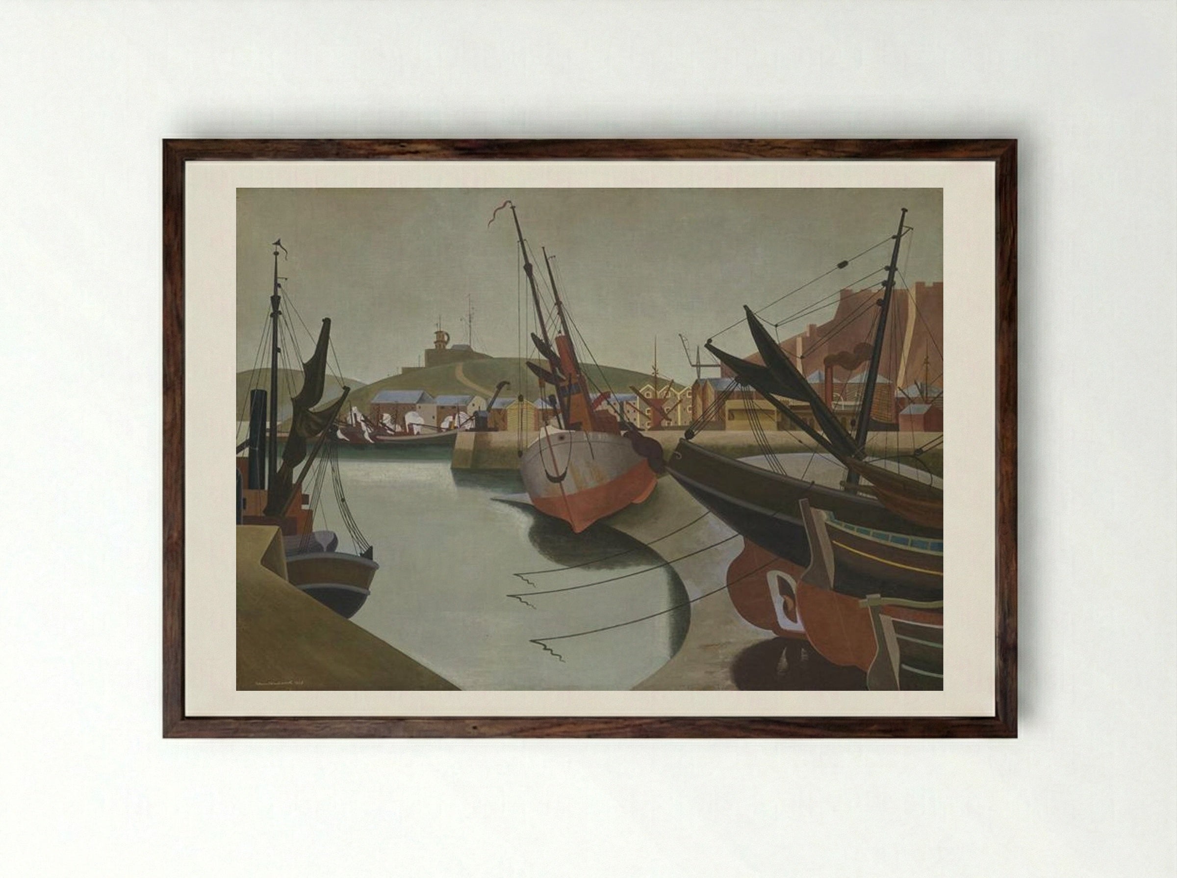 Seaport - Edward Wadsworth - Framed Print Dark Wood