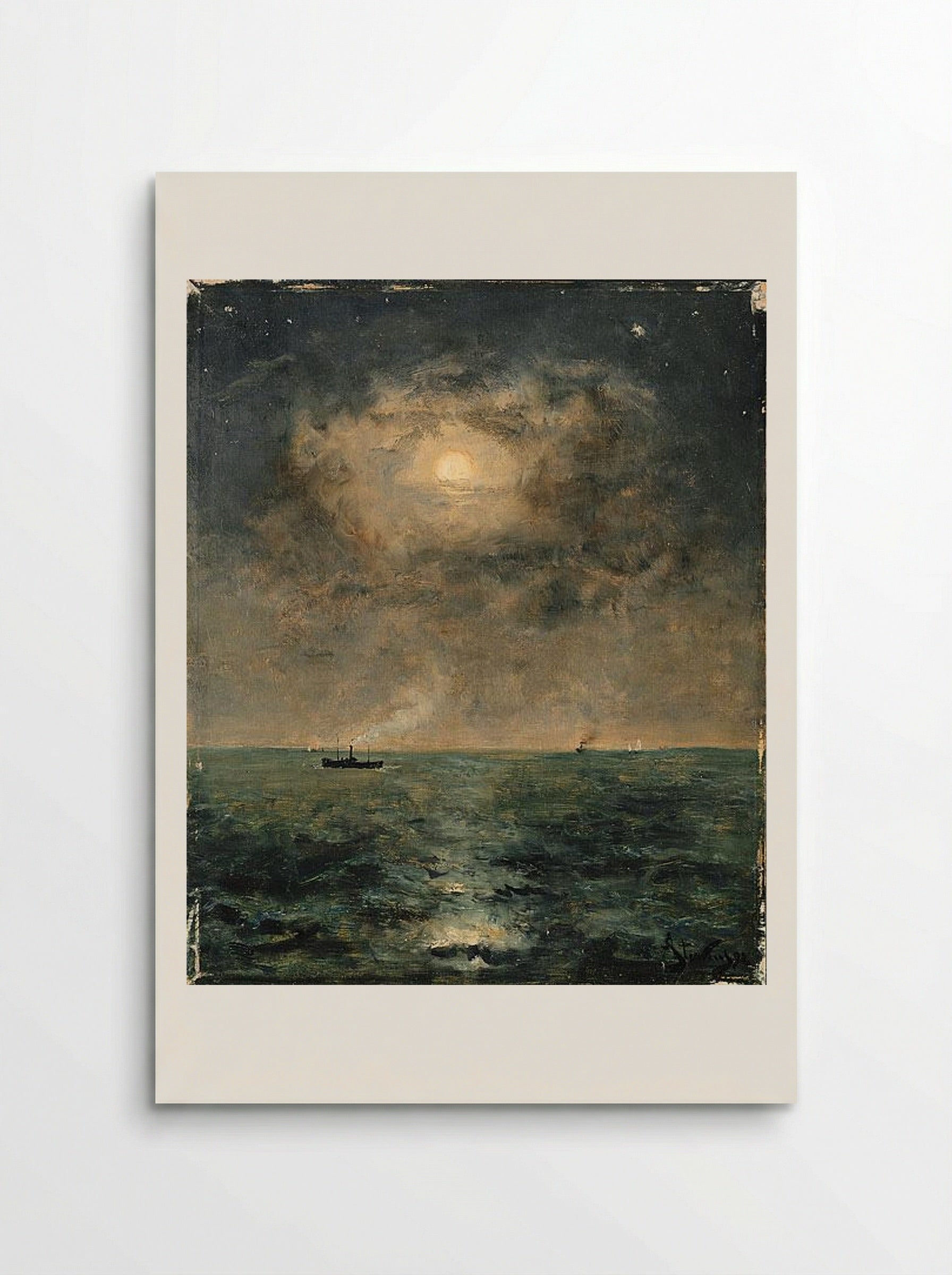 Seascape (Moonlit Sea with Steamer) - Alfred Stevens - Poster