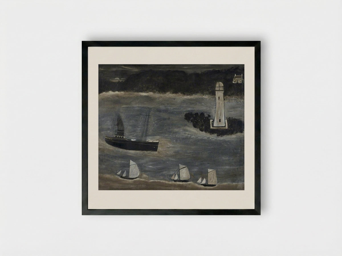 Seascape, Ships Sailing Past the Long Ships - Alfred Wallis - Framed Print Black