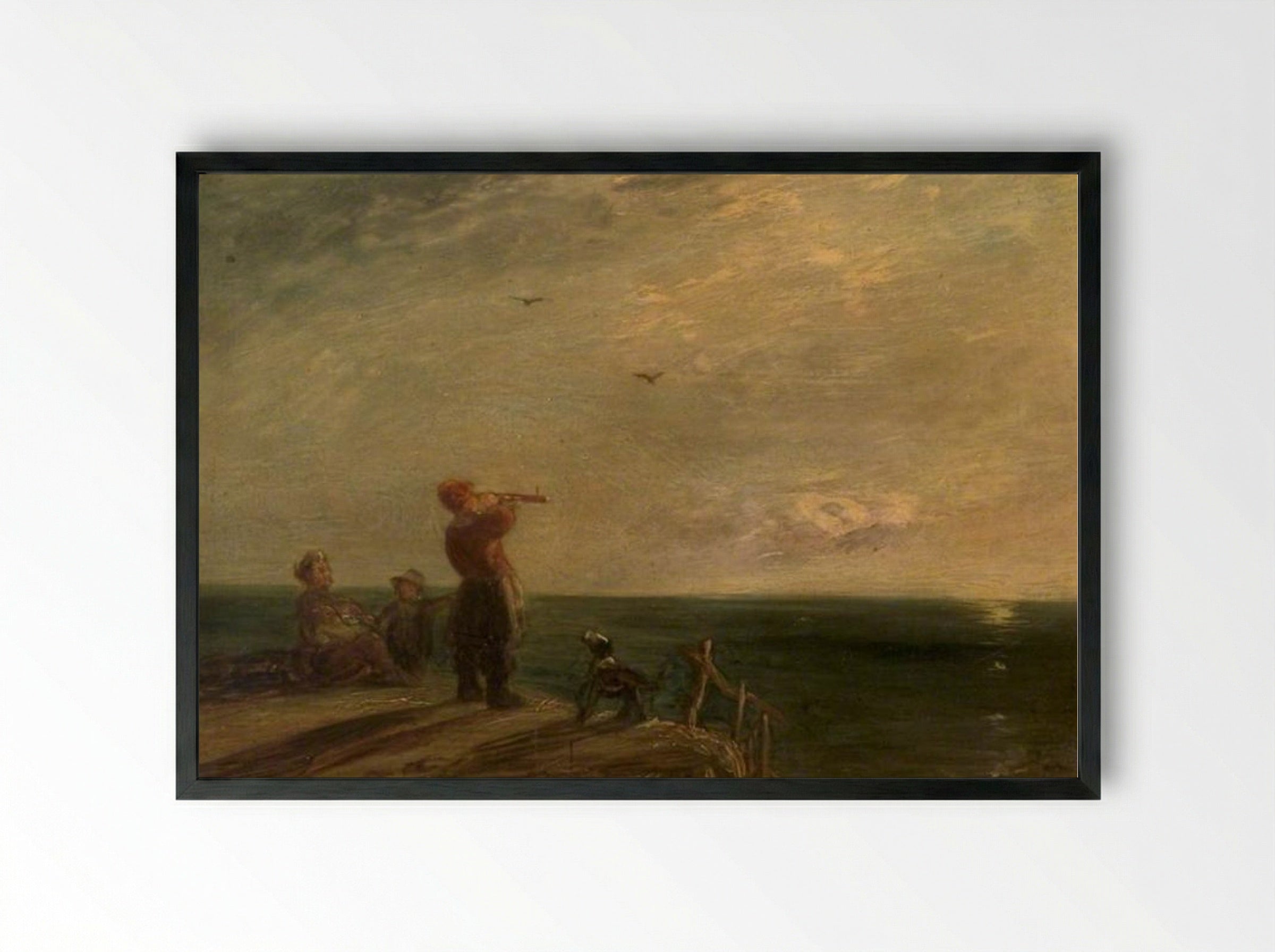 Seascape with Figures and Dog, Sunset - William Collins - Framed Print Black