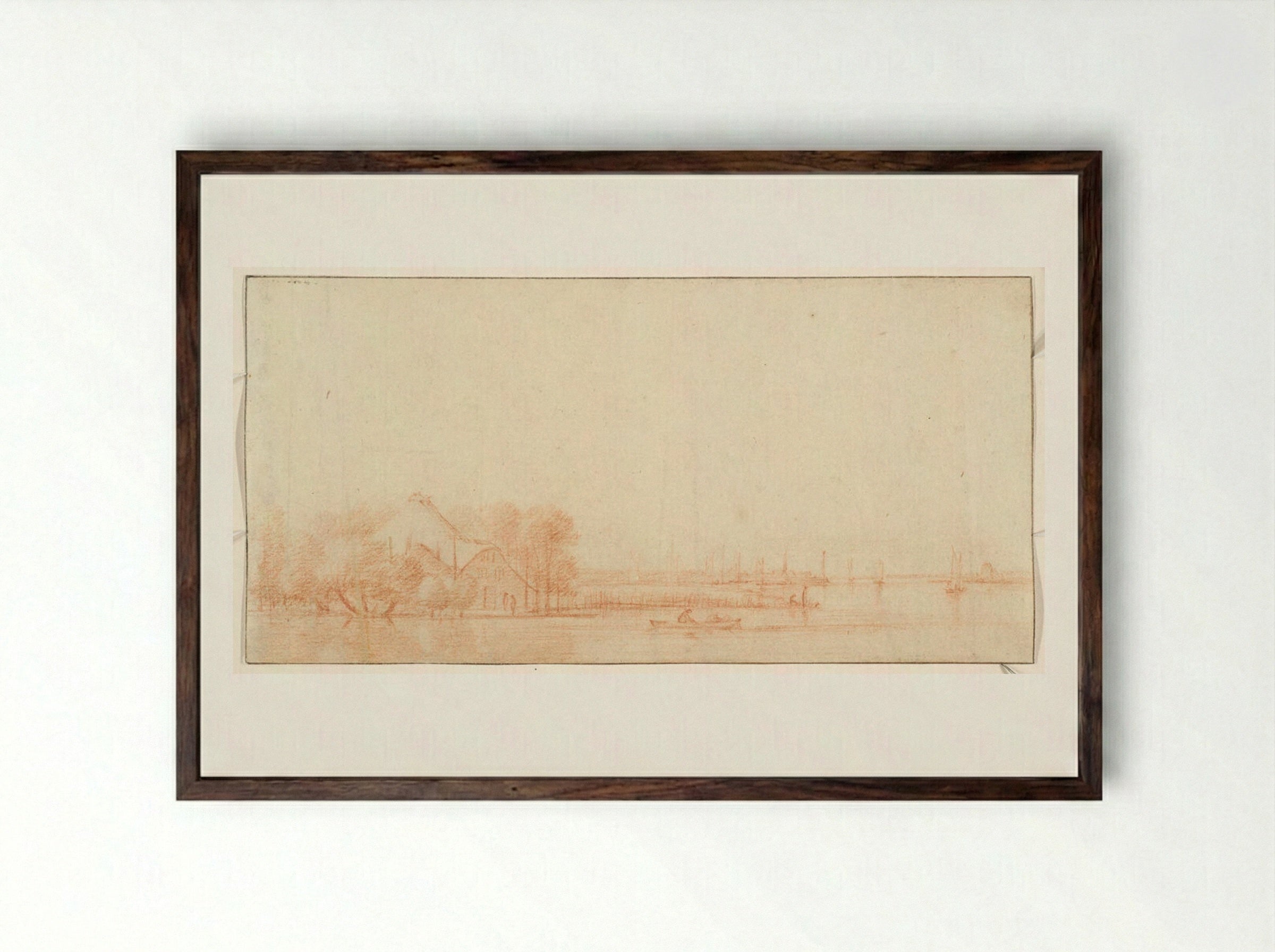 Seascape with House on Left Bank - Abraham Rutgers - Framed Print Dark Wood