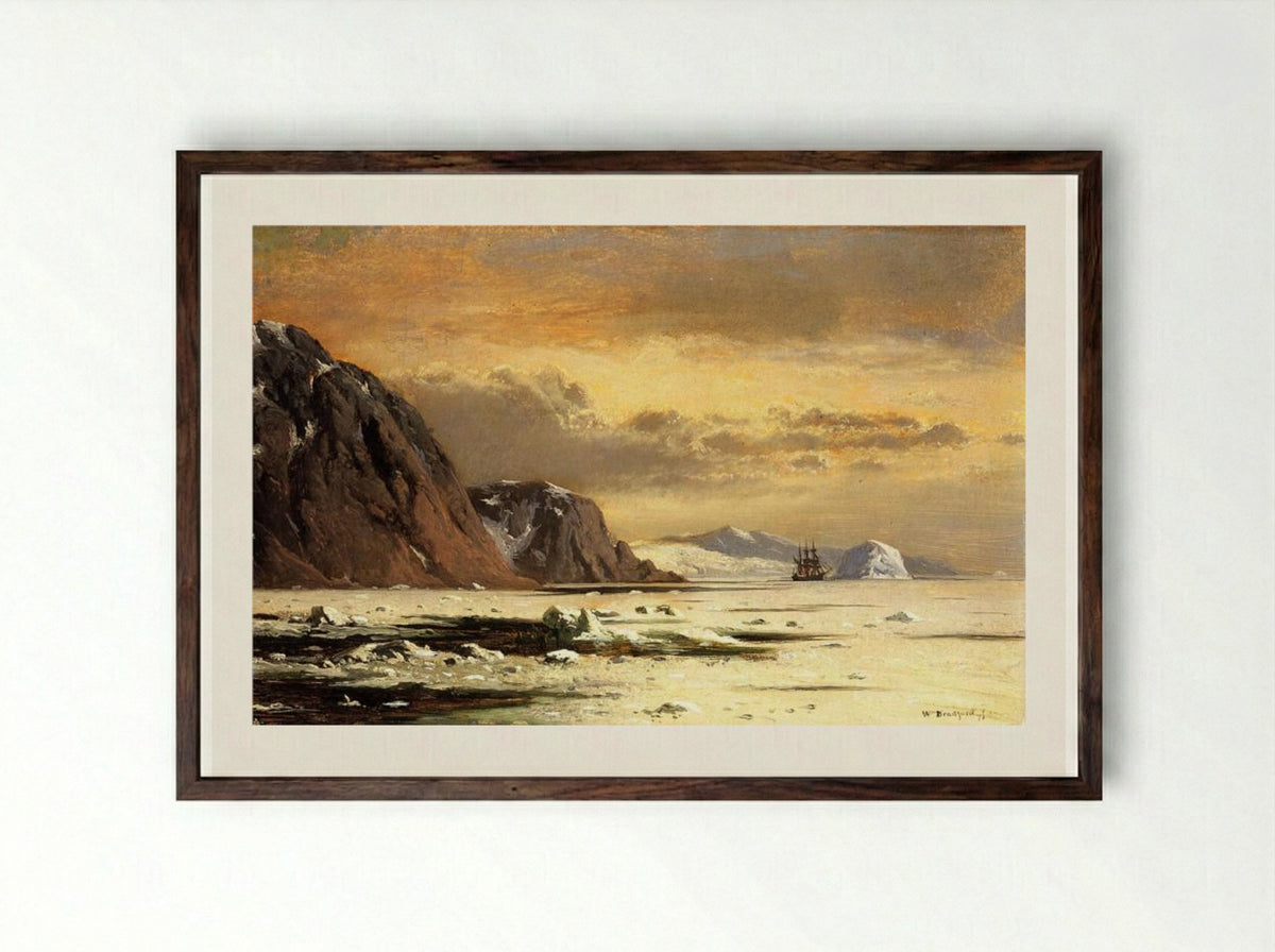 Seascape with Icebergs - William Bradford - Framed Print Dark Wood