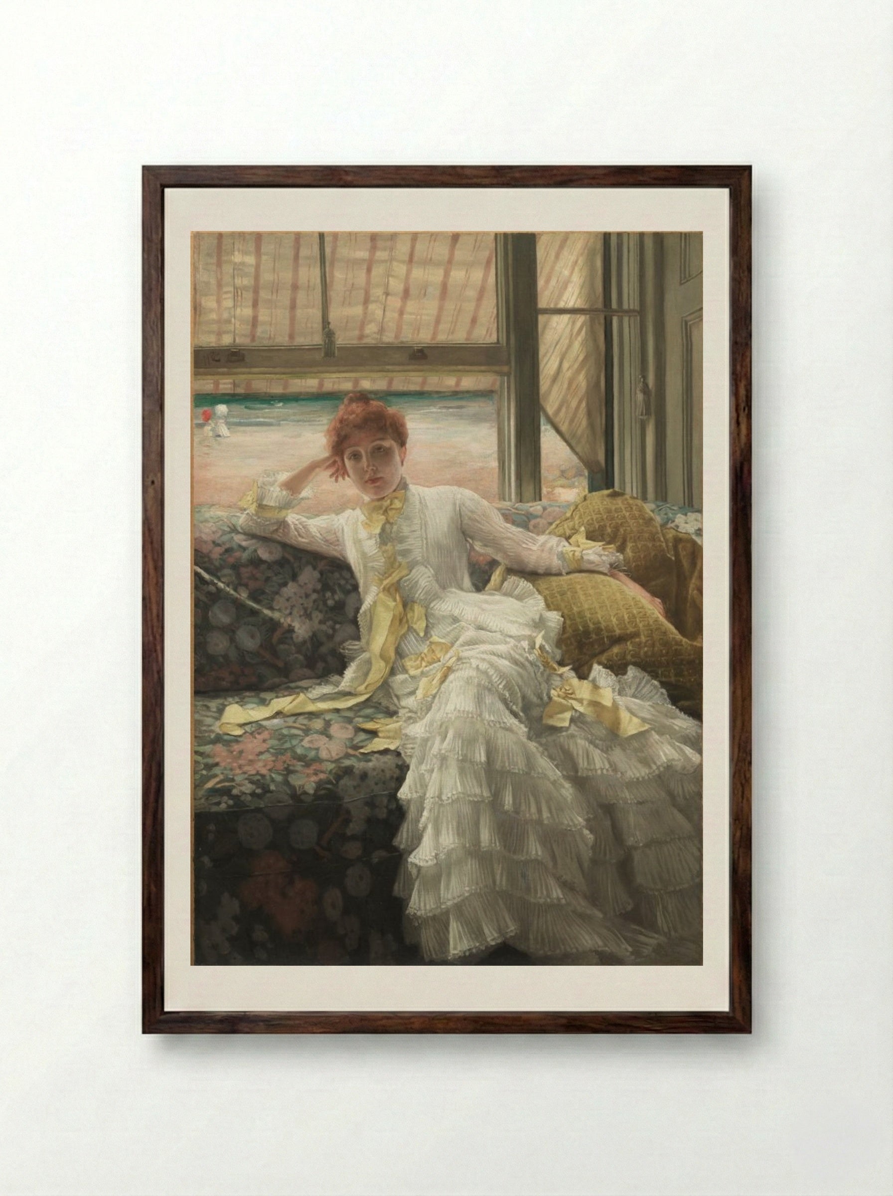 Seaside (July: Specimen of a Portrait) - James Tissot - Framed Print Dark Wood