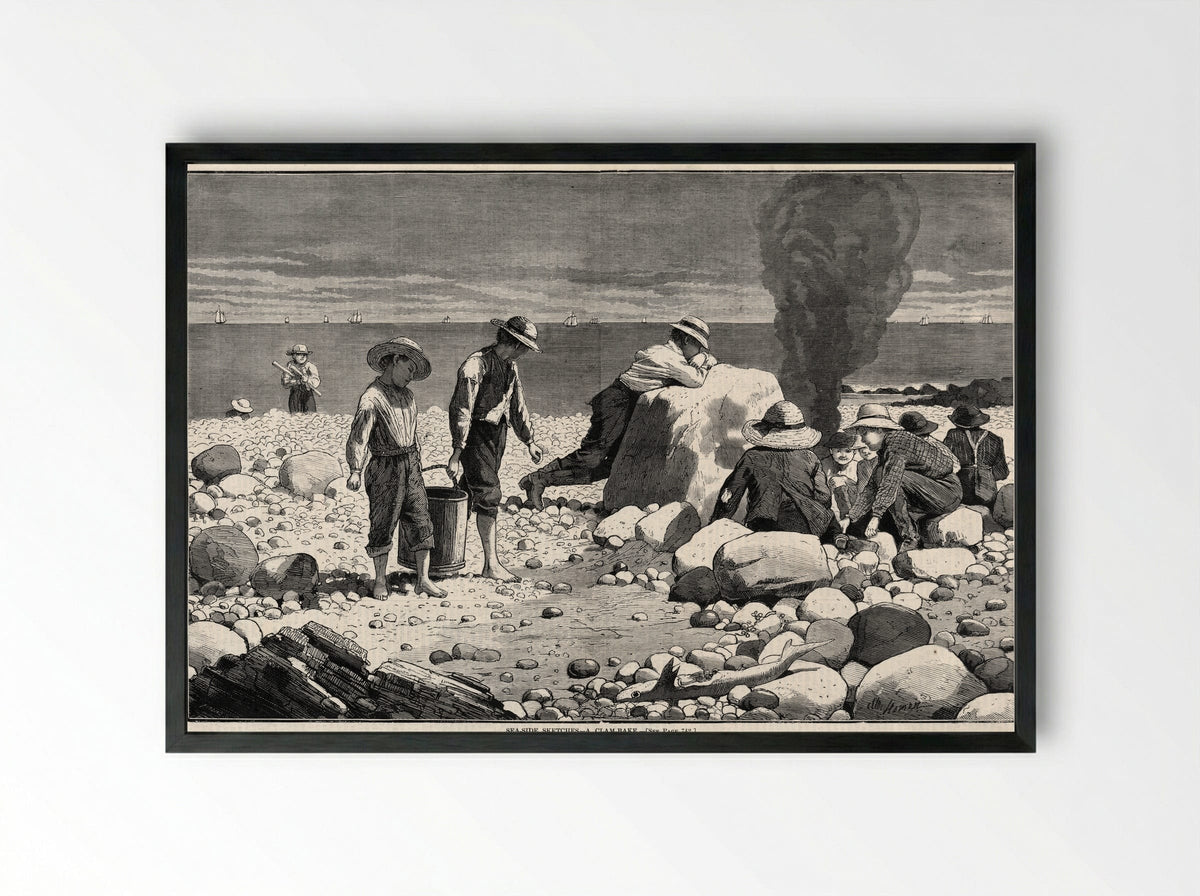 Seaside Sketches - A clam-bake - Winslow Homer - Framed Print Black