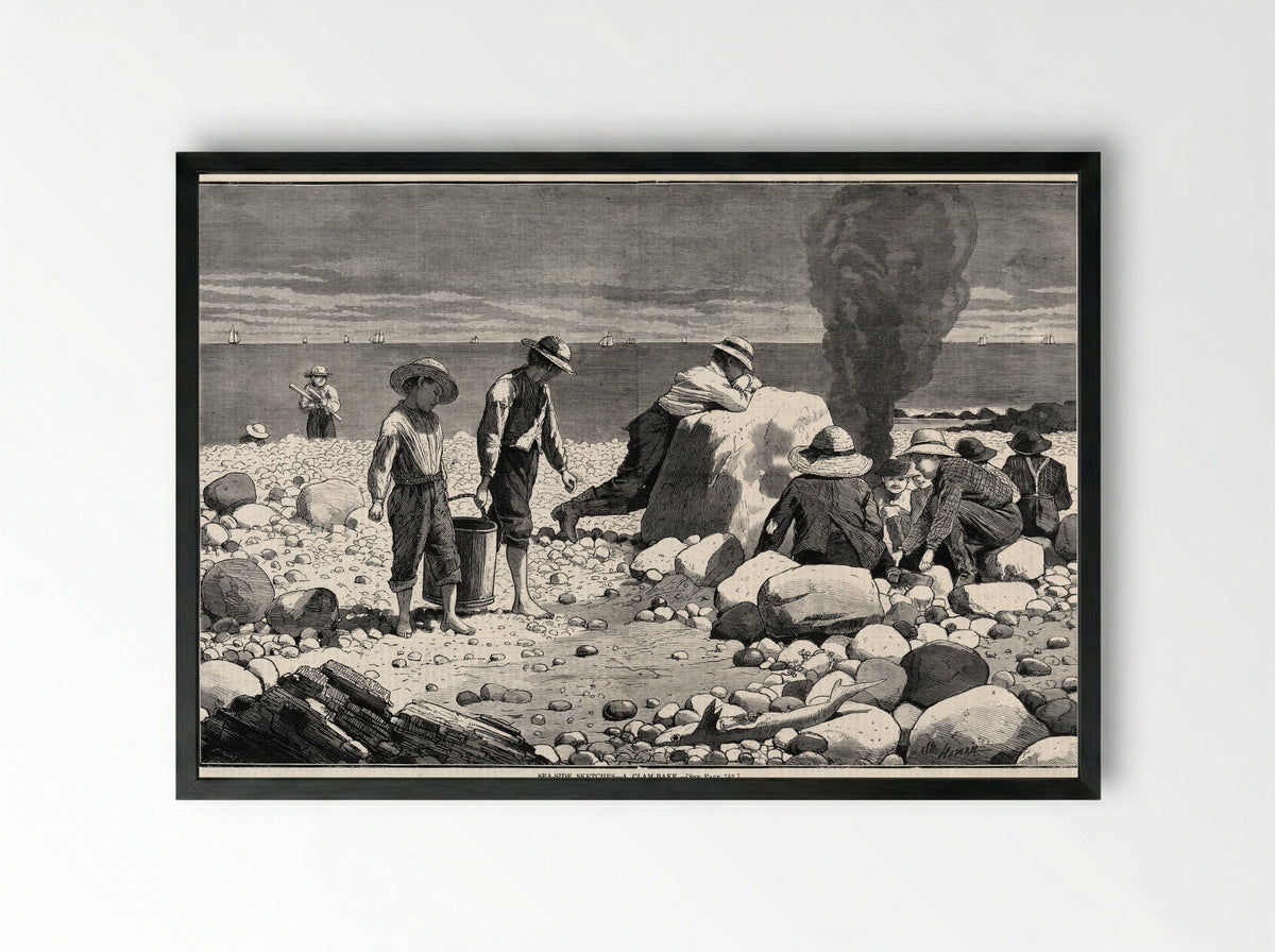 Seaside Sketches - A clam-bake - Winslow Homer - Framed Print Black
