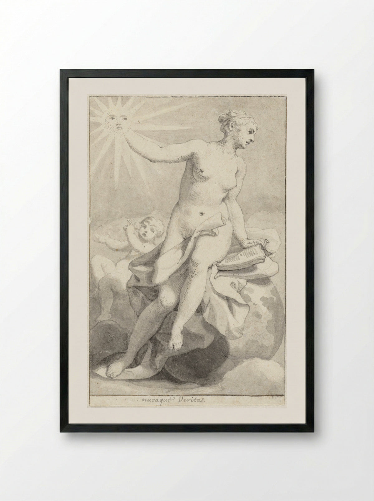 Seated Allegorical Female Figure (Veritas) - Hendrik van Limborch - Framed Print Black