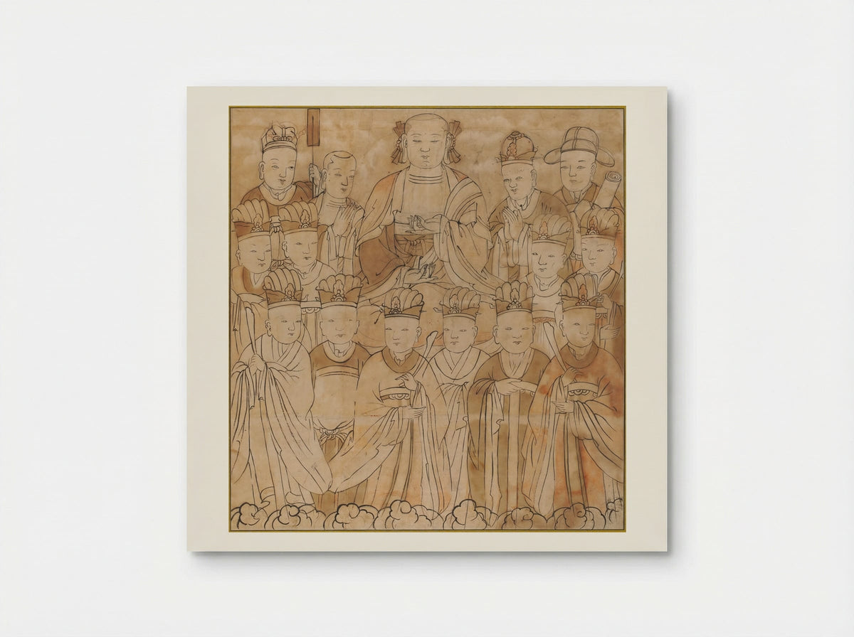 Seated Chijang Posal Flanked by the Ten Kings of Hell, Monk Tomyŏng, and Three Officials - Unknown Artist - Poster