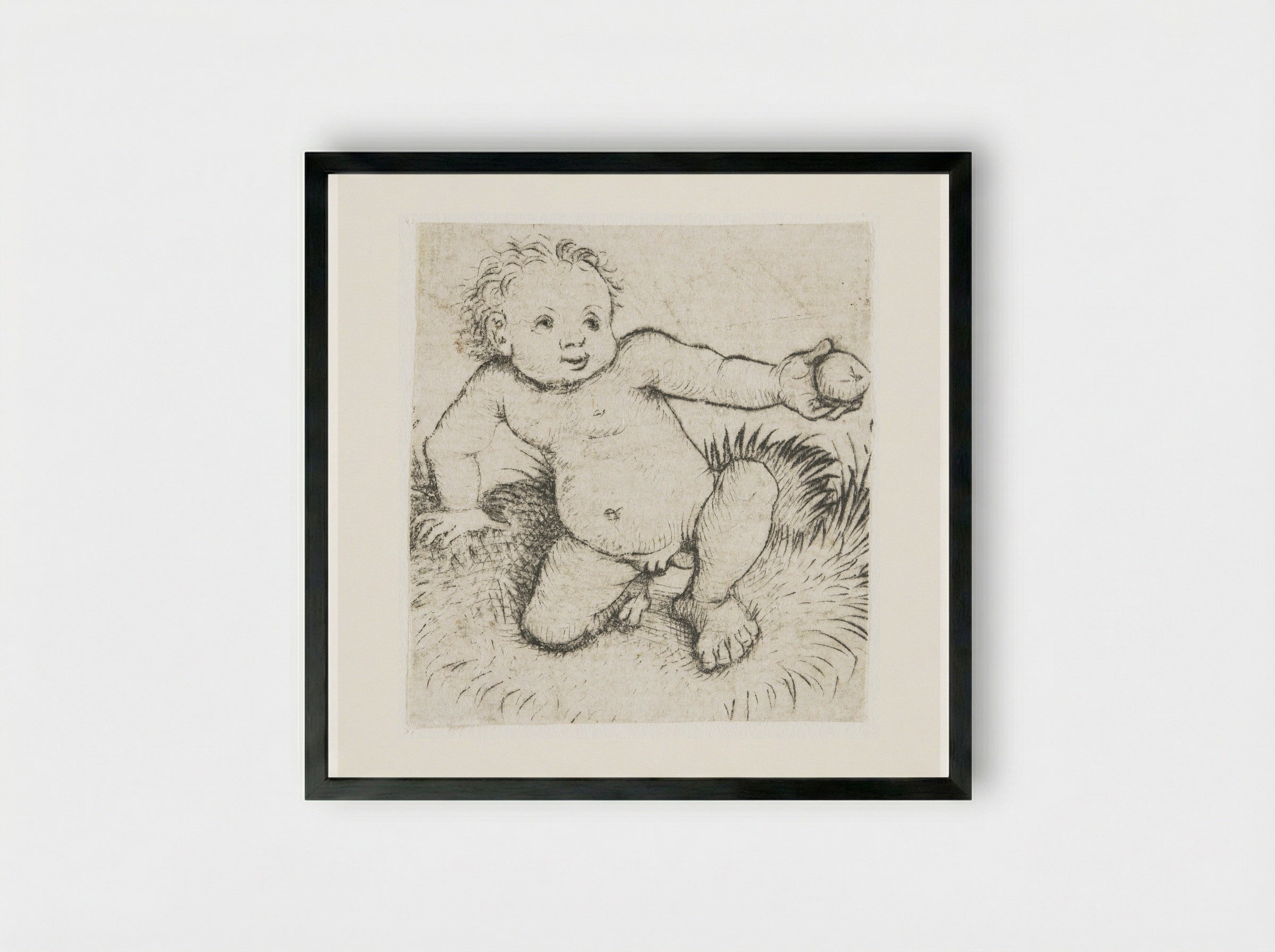 Seated Child with an Apple - Master of the Amsterdam Cabinet - Framed Print Black