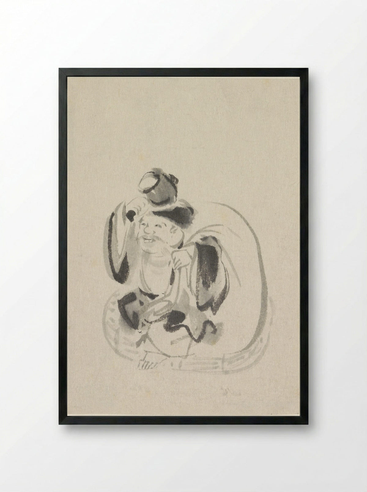 Seated Ebisu (Ink Wash Sketch) - Utagawa Kuniyoshi - Framed Print Black