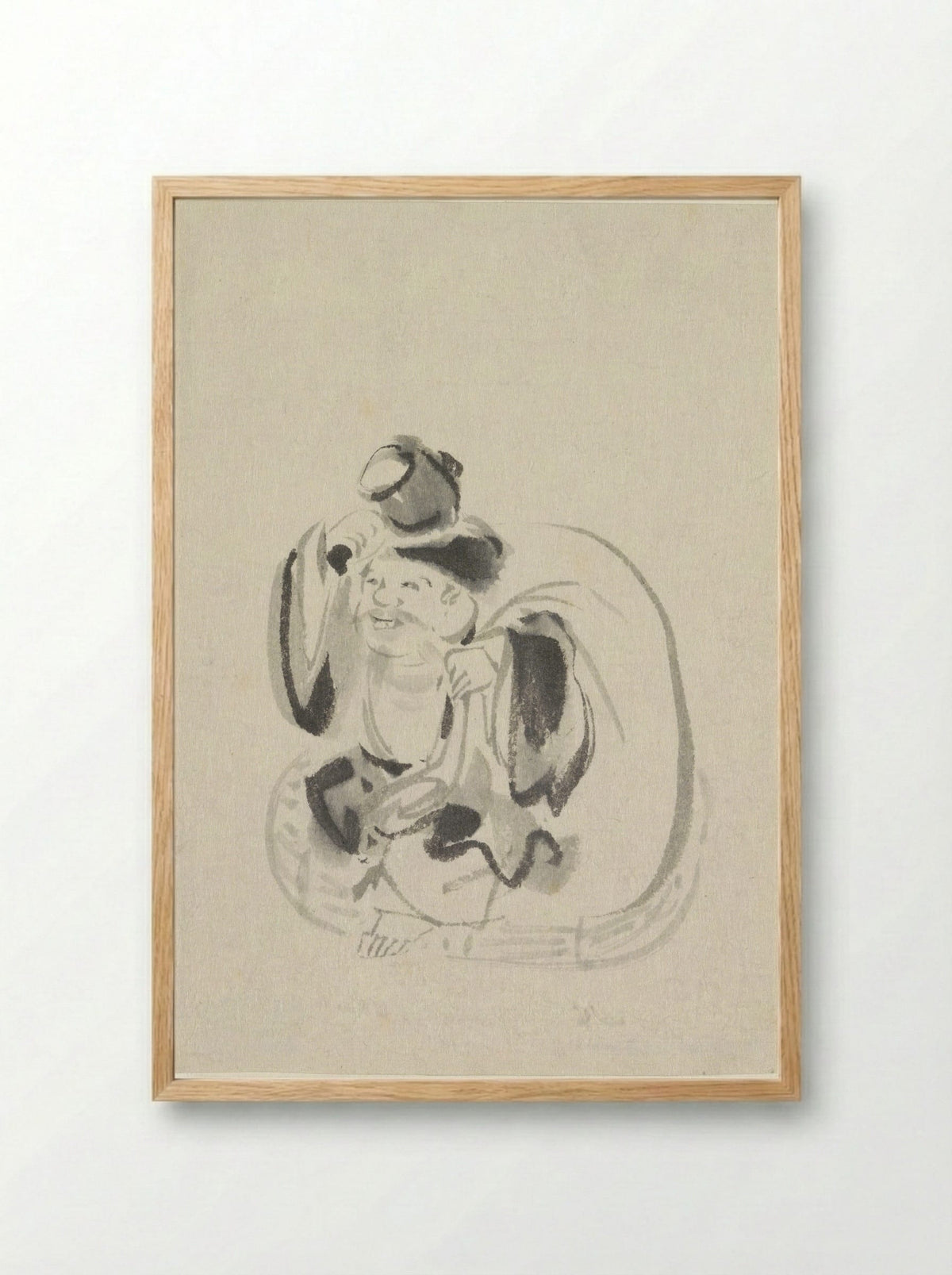 Seated Ebisu (Ink Wash Sketch) - Utagawa Kuniyoshi - Framed Print Wood